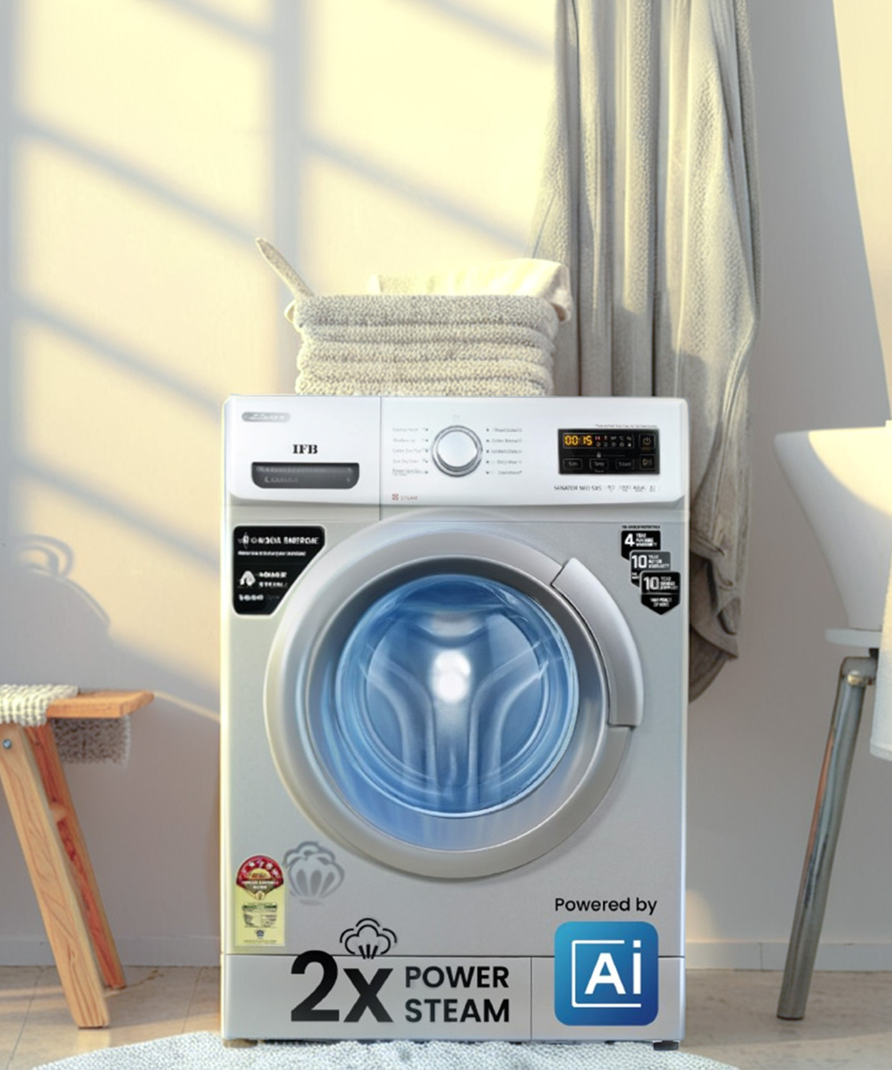 Image of IFB 8 kg Powered by AI, 5 Star,� with2x Steam Cycle Fully Automatic Front Load Washing Machine with In-built Heater Silver