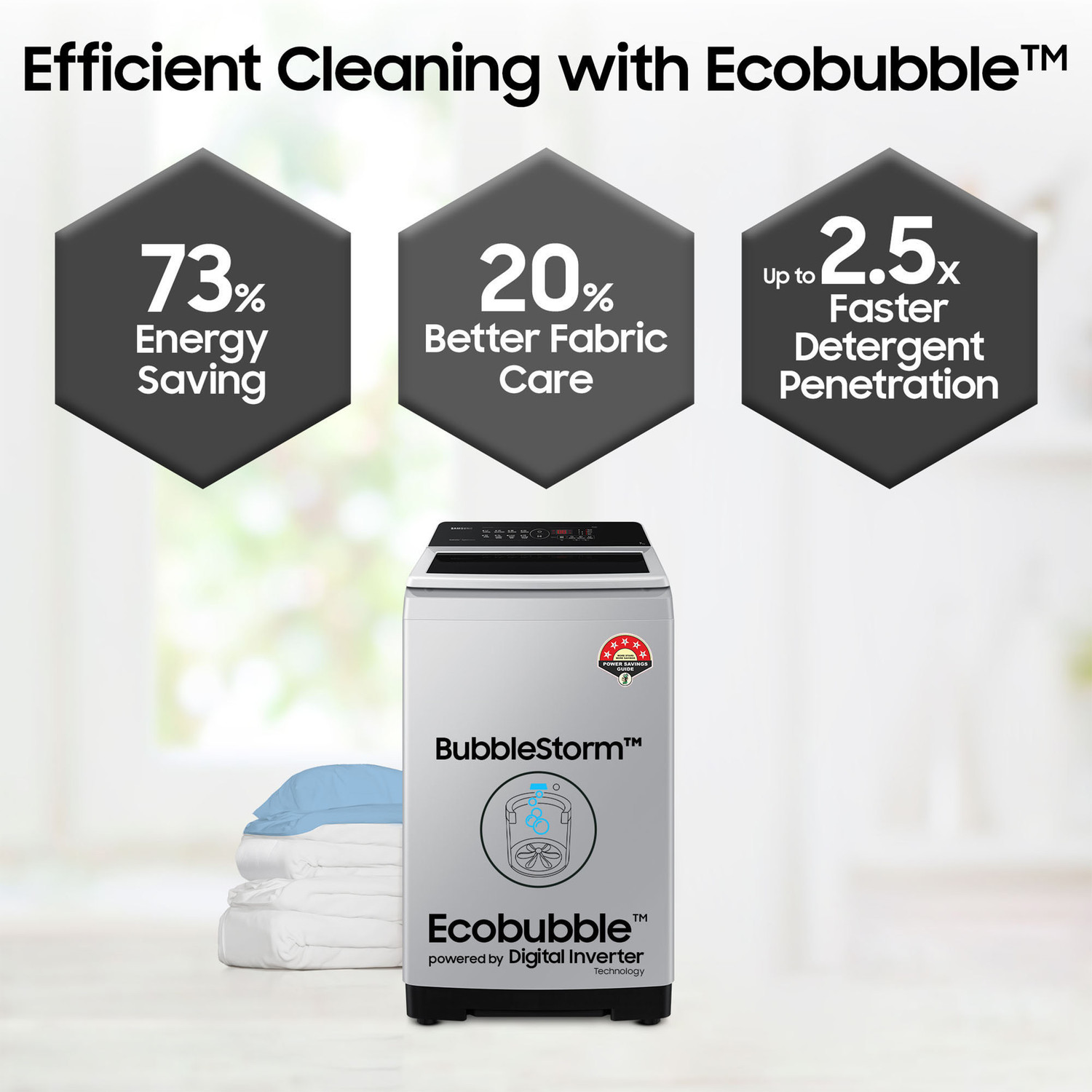 Image of Samsung 7 kg 5 Star, Ecobubble, Soft Closing Door, Digital Inverter Fully Automatic Top Load Washing Machine Grey