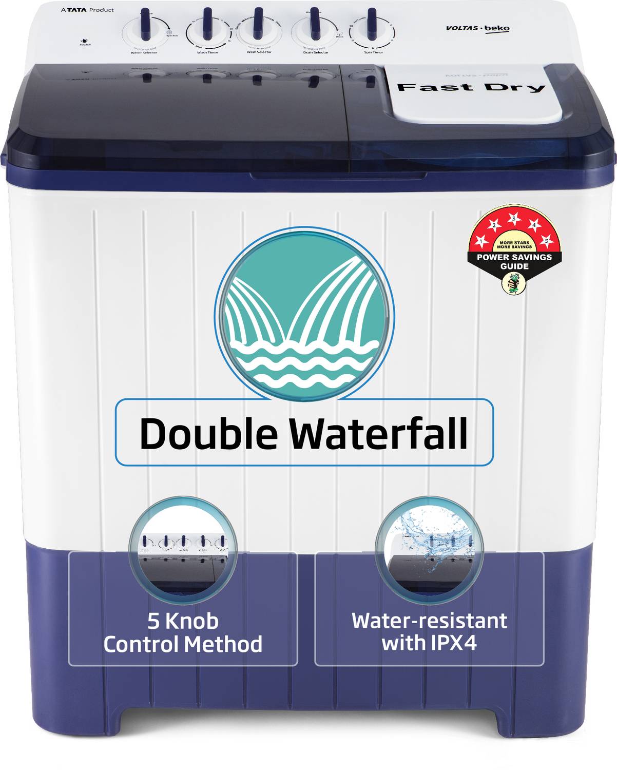 Voltas 10 kg Semi Automatic Top Load Washing Machine Blue - Image 1