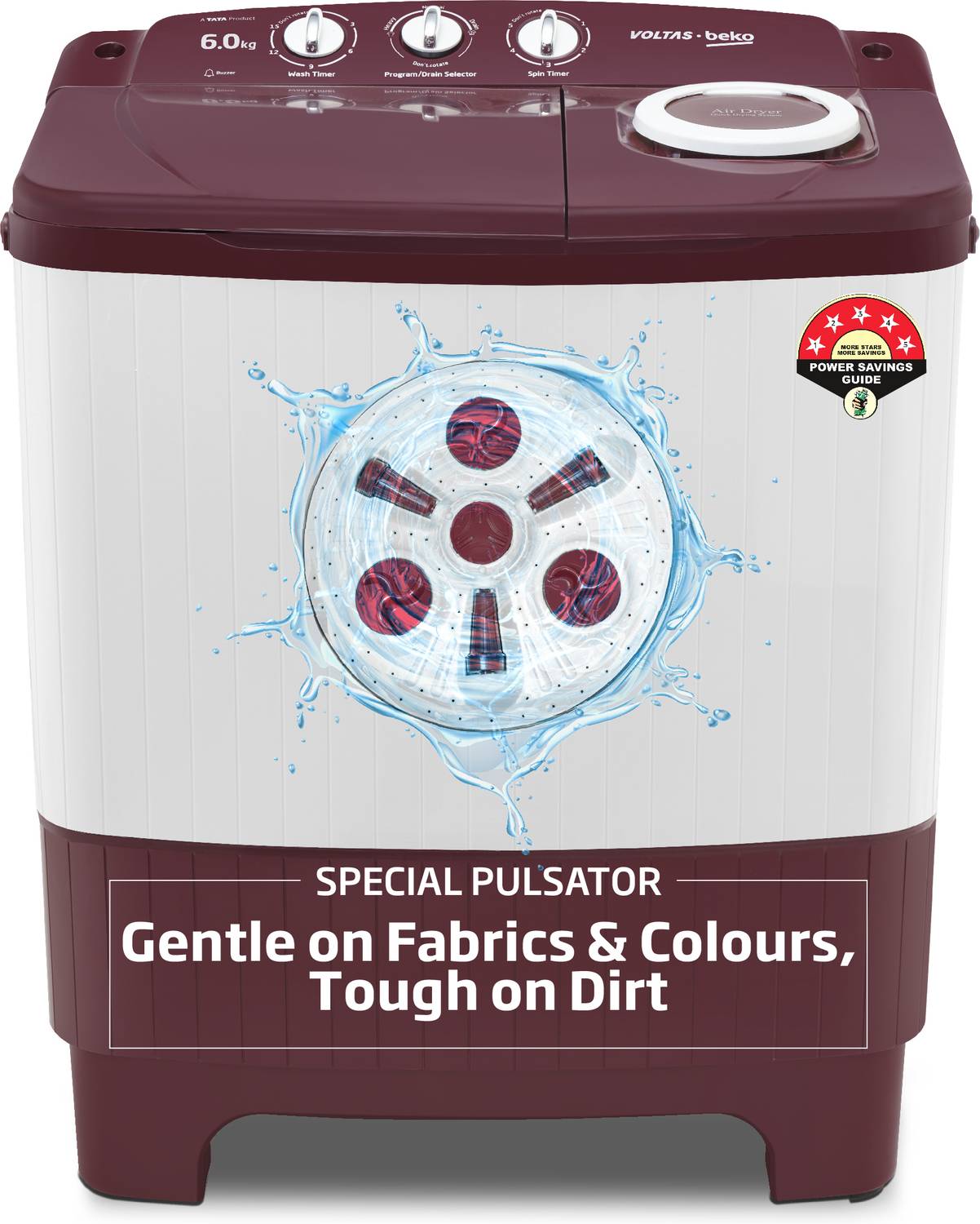 Voltas Beko 6 kg Semi Automatic Top Load Washing Machine Maroon, White price history chart and lowest price