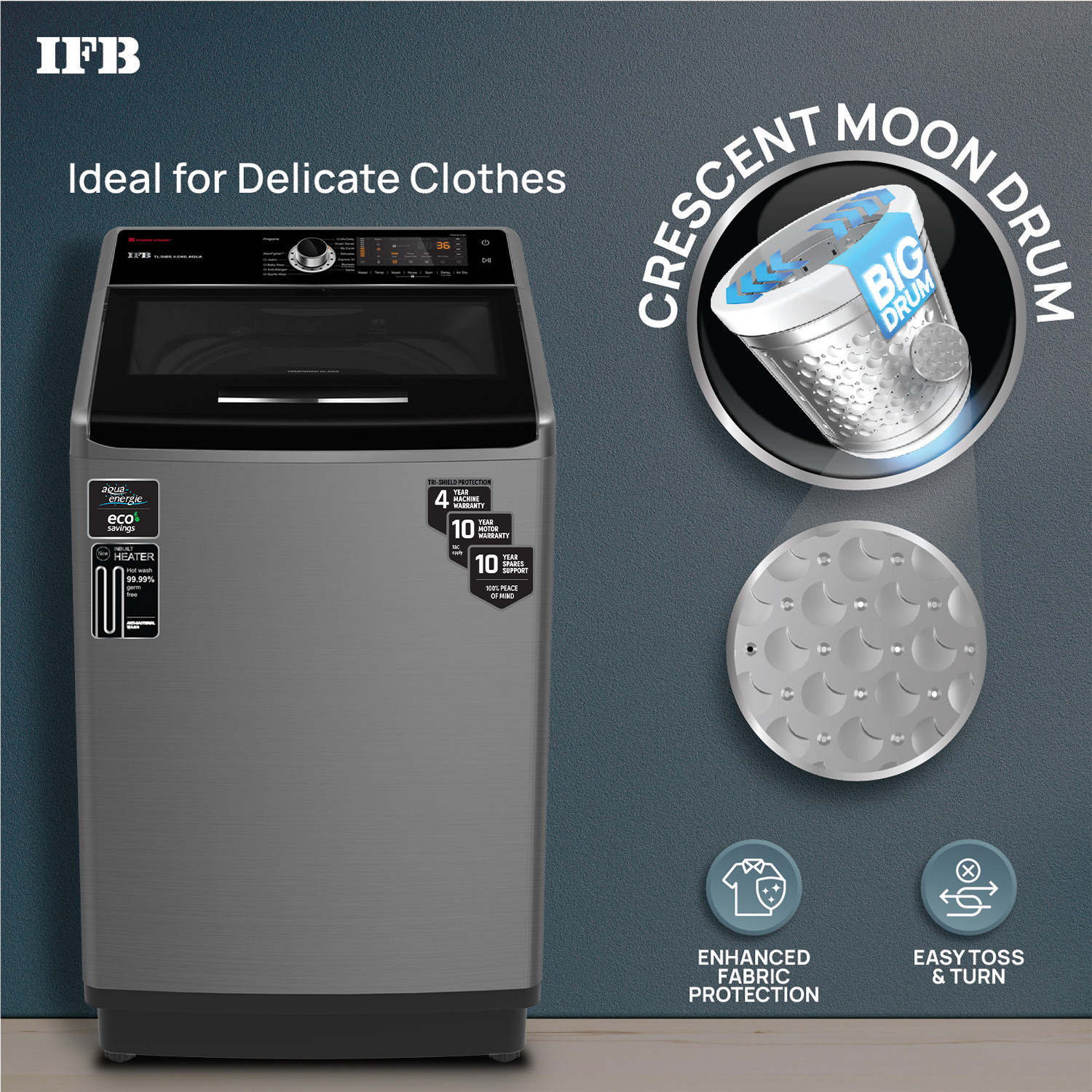 Image of IFB 11 kg Power Dual Steam, Fully Automatic Top Load Washing Machine with In-built Heater Grey