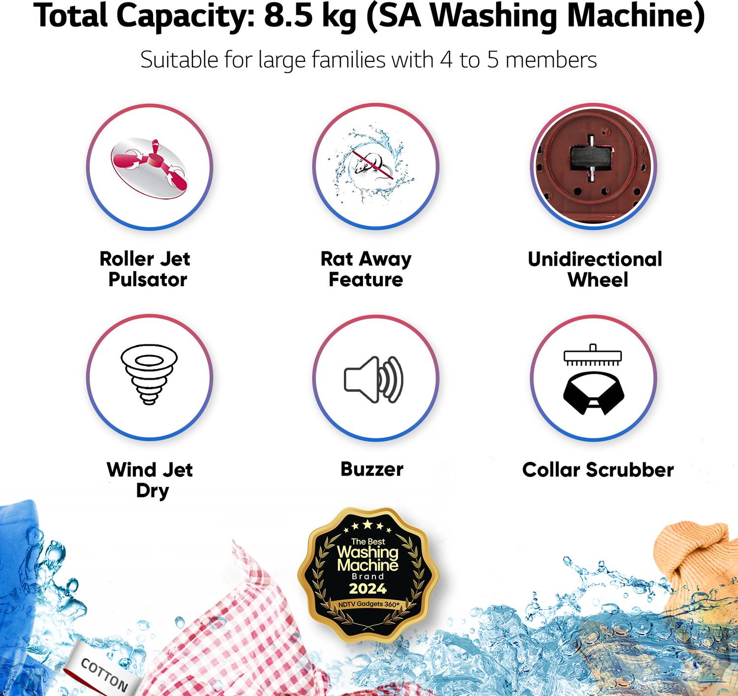 LG 8.5 kg Maroon Semi Automatic Top Load Washing Machine - Image 3