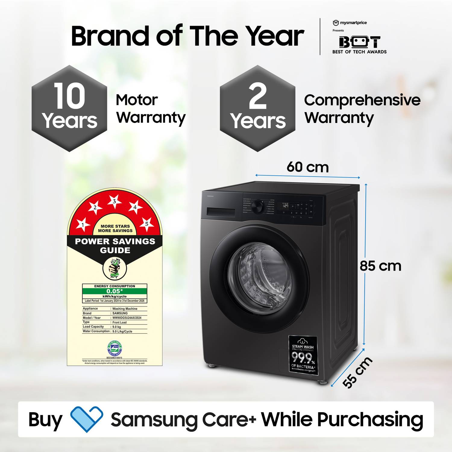 Samsung 9 kg 5 Star, AI Ecobubble, Super Speed, Wi-Fi, Hygiene St... more