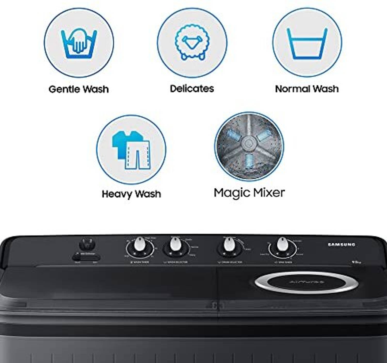 Samsung 9.5 kg Semi Auto Top Load Washing Machine Black - Image 2