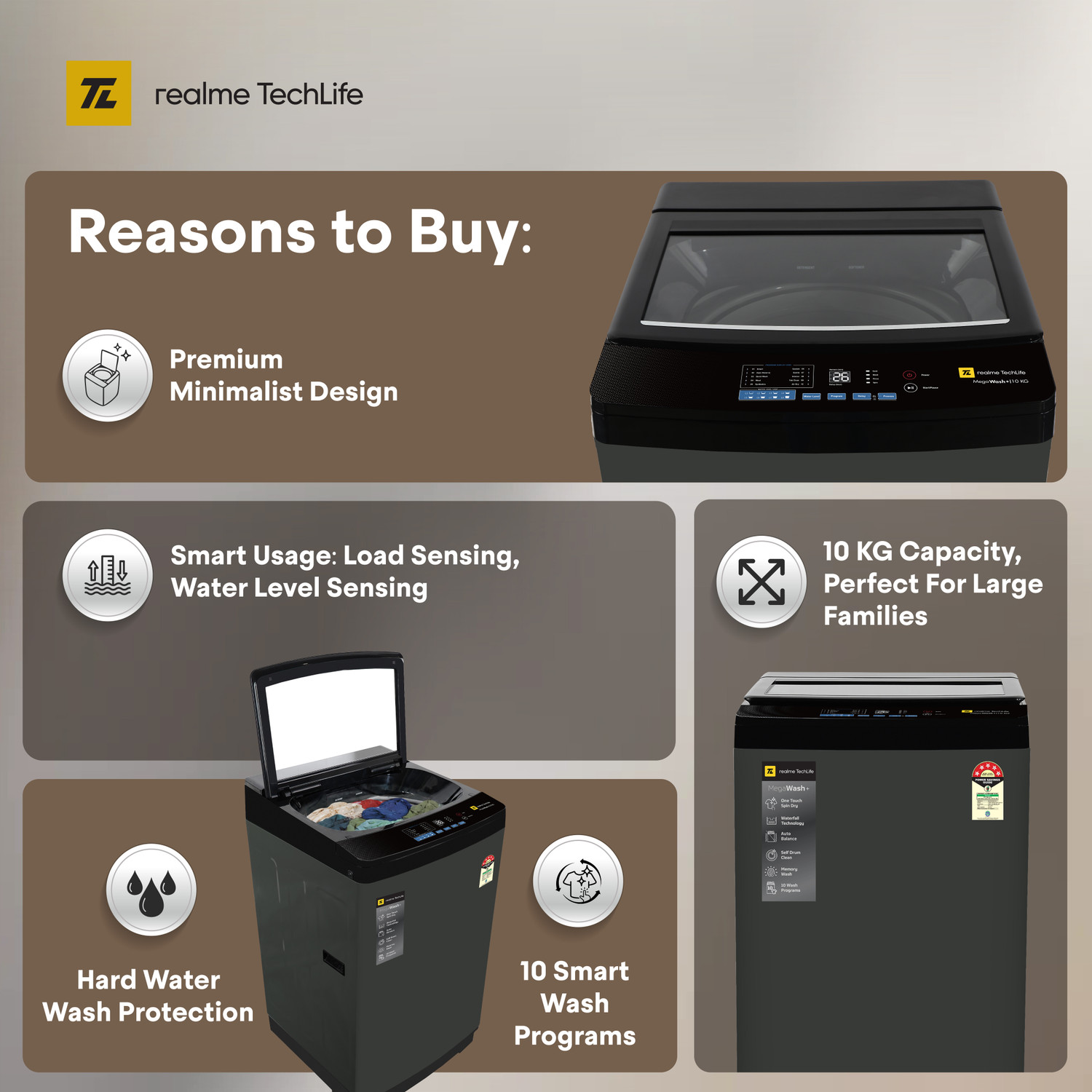 Image of realme TechLife 10 kg Fully Automatic Top Load Washing Machine Grey
