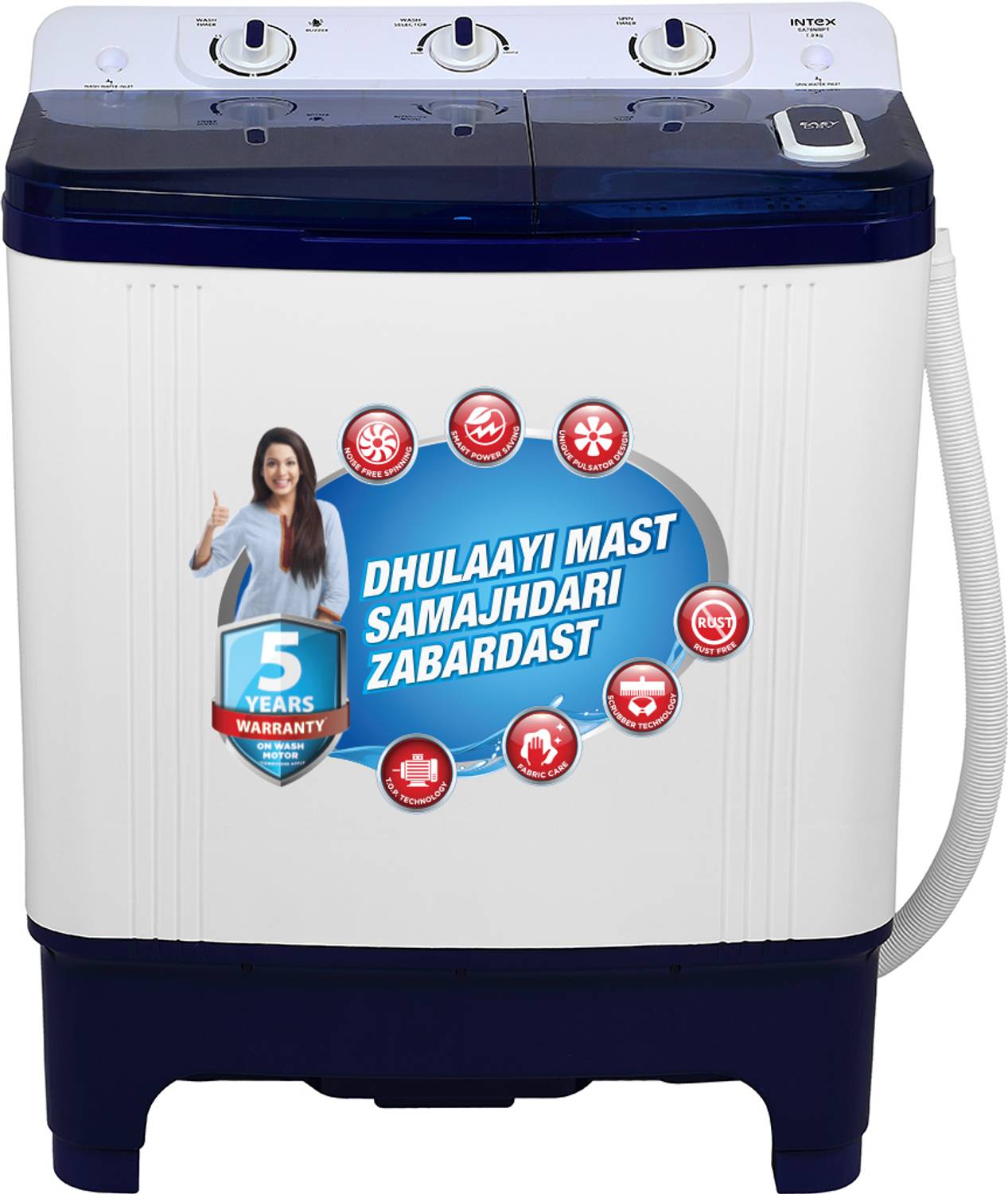 Intex 7 kg With Lint Filter, Buzzer, Castor Wheel with pad, Colla