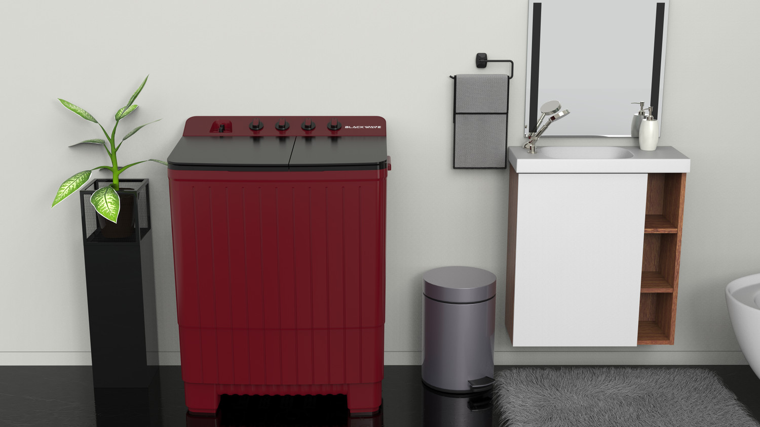 Image of BLACKWAVE 7.5 kg Semi Automatic Top Load Washing Machine Maroon