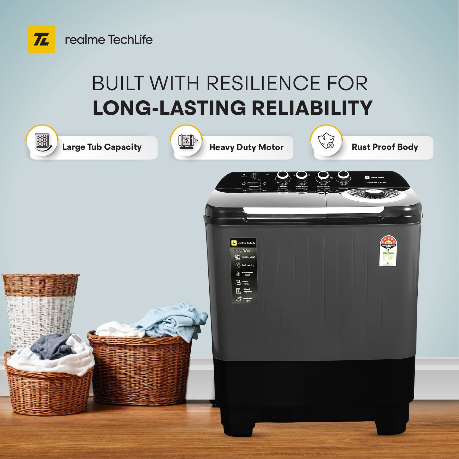 Image of realme TechLife 12 kg Semi Automatic Top Load Washing Machine Grey