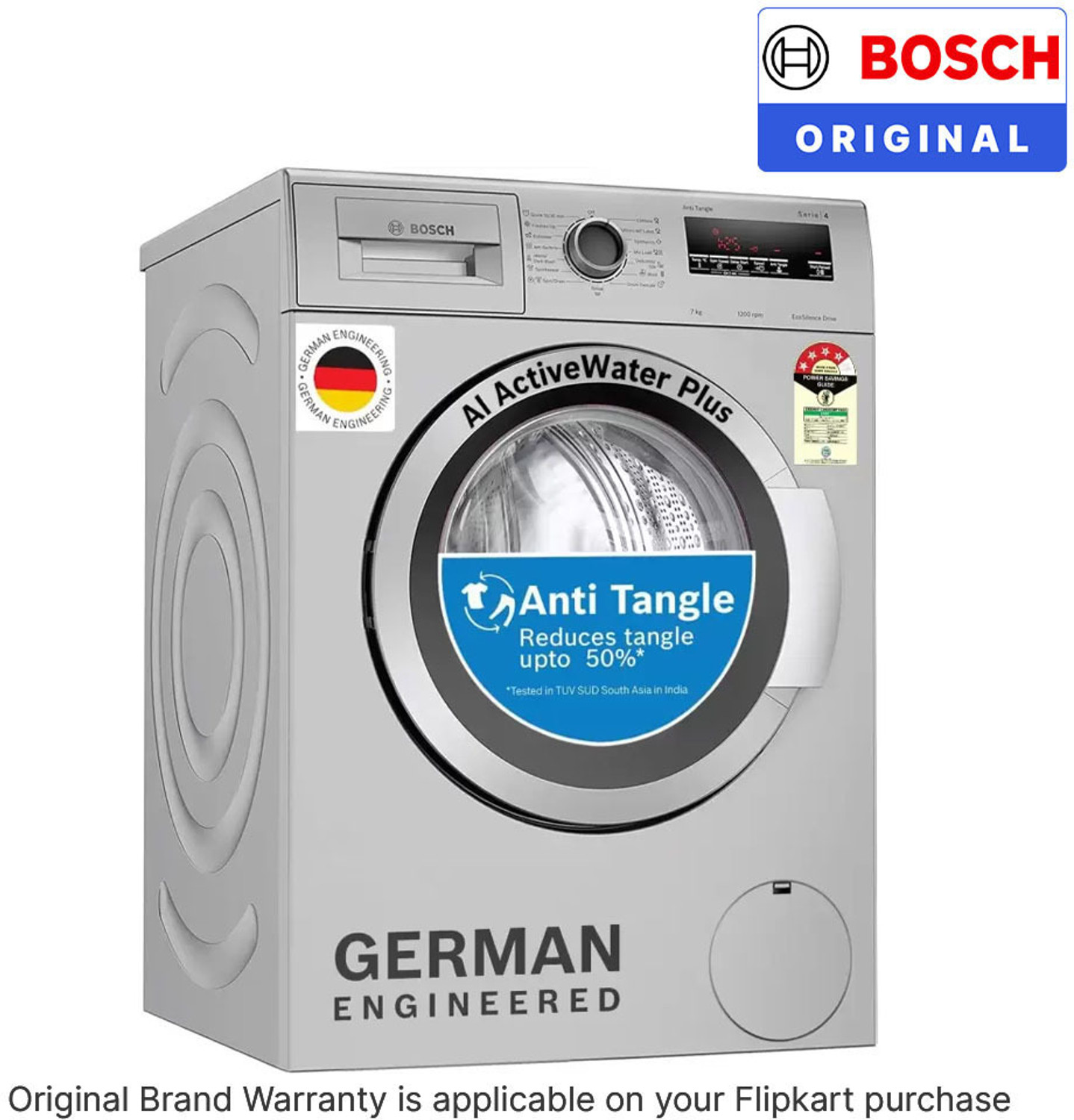 Image of BOSCH 7 kg AntiTangle,AntiVibration,1200RPM Fully Automatic Front Load Washing Machine with In-built Heater Grey