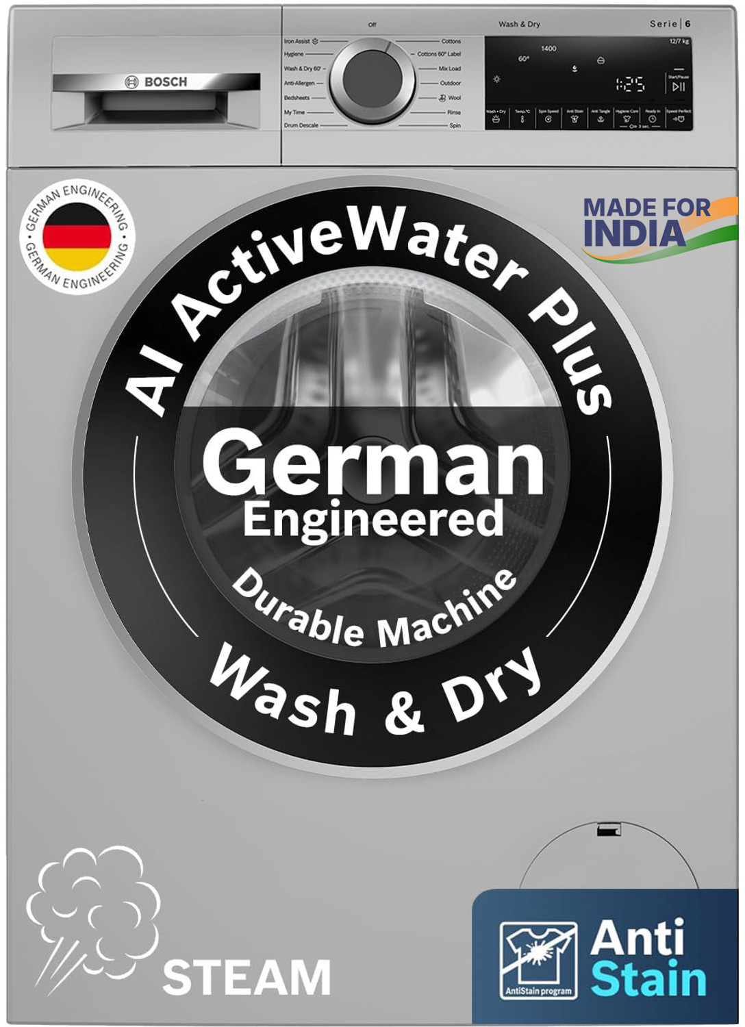 Image of BOSCH 12 Washer with Dryer with In-built Heater Silver