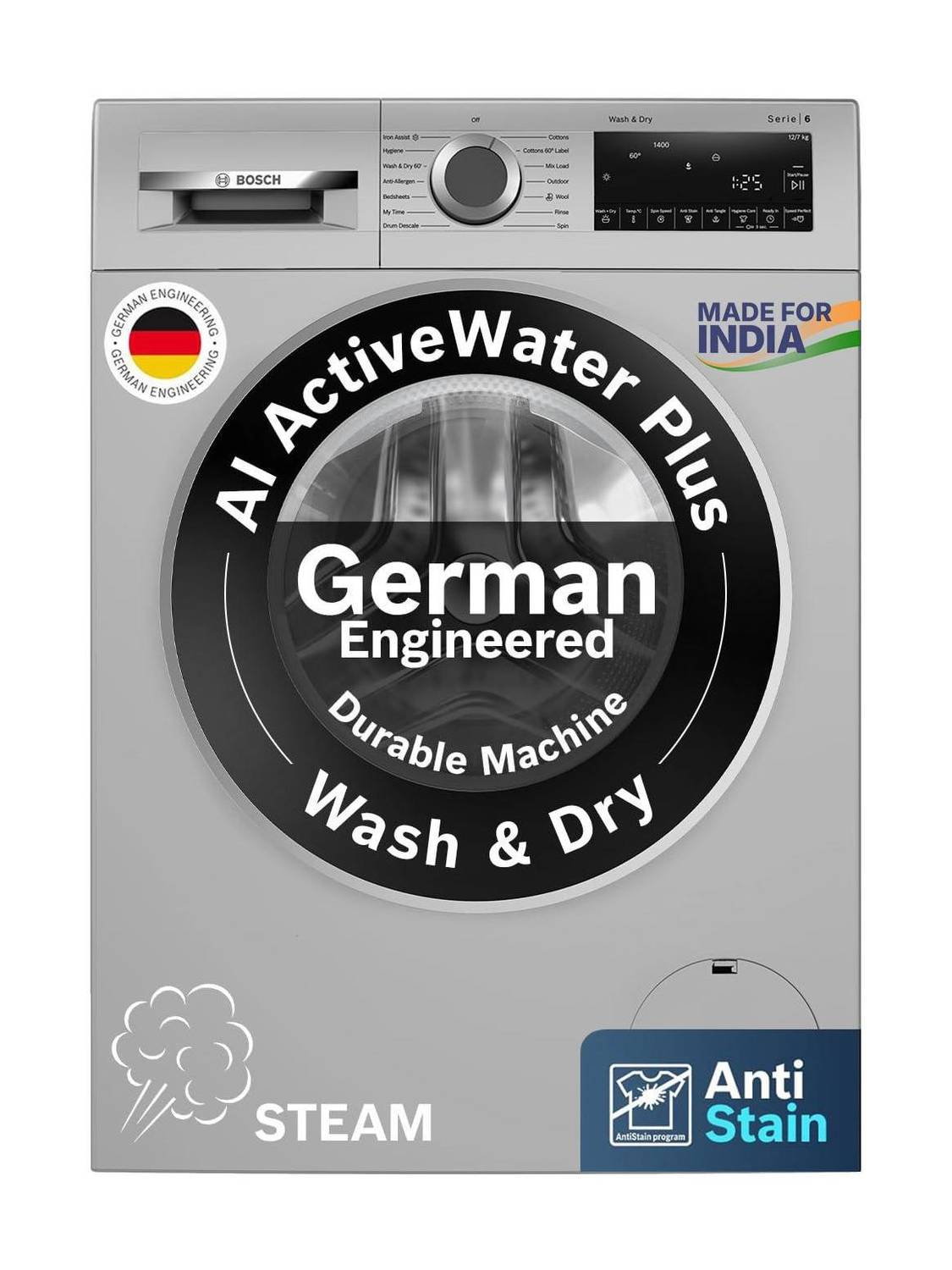 BOSCH 12 Washer with Dryer with In-built Heater Silver