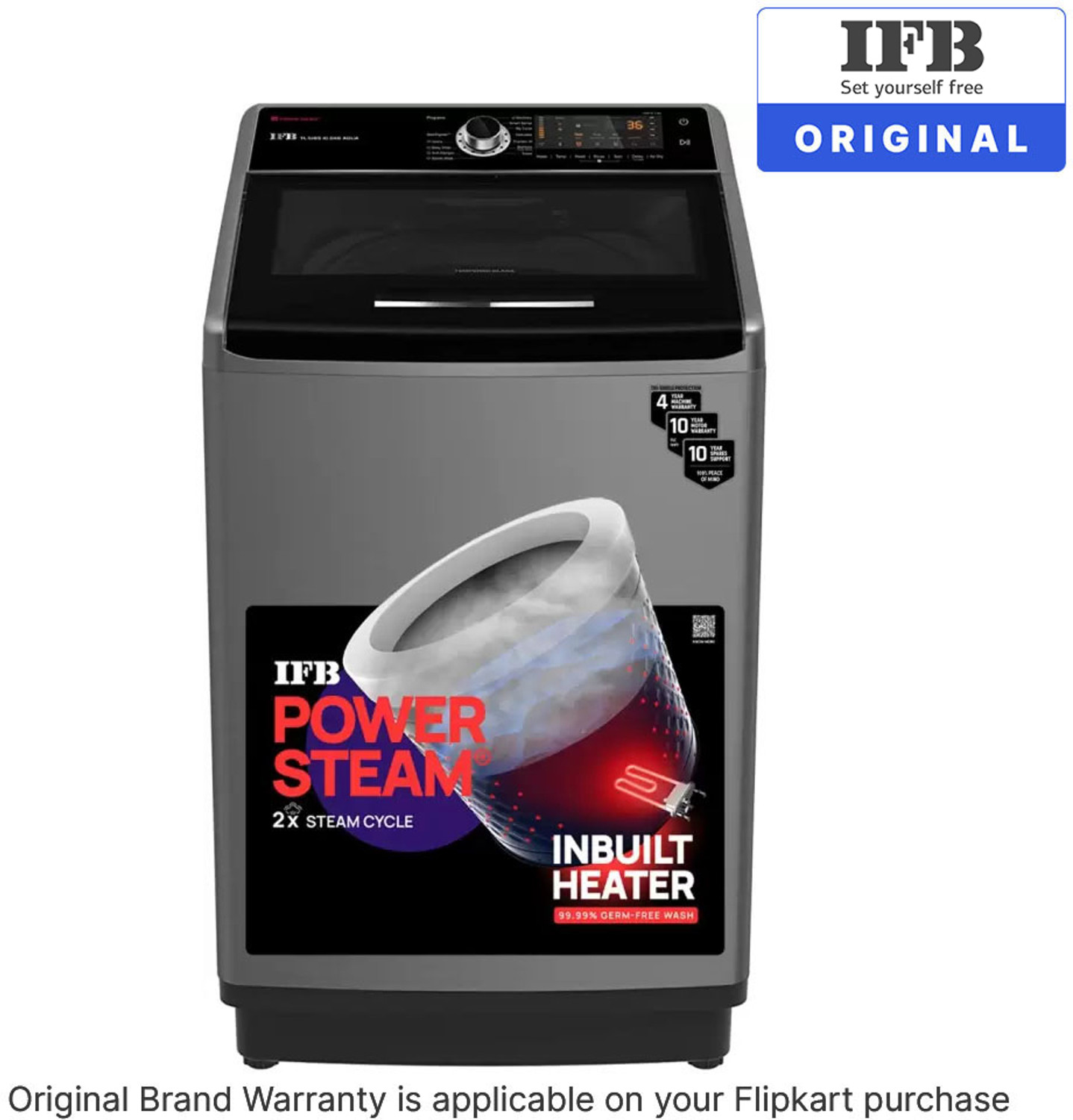 Image of IFB 10 kg Power Dual Steam, Fully Automatic Top Load Washing Machine with In-built Heater Silver