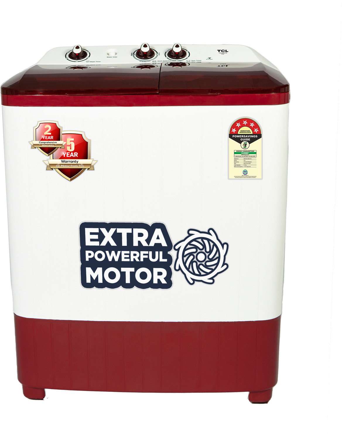 Image of TCL 7 kg 5 Star with Extra Powerful Motor Lint Filter, Fast Dry Semi Automatic Top Load Washing Machine White