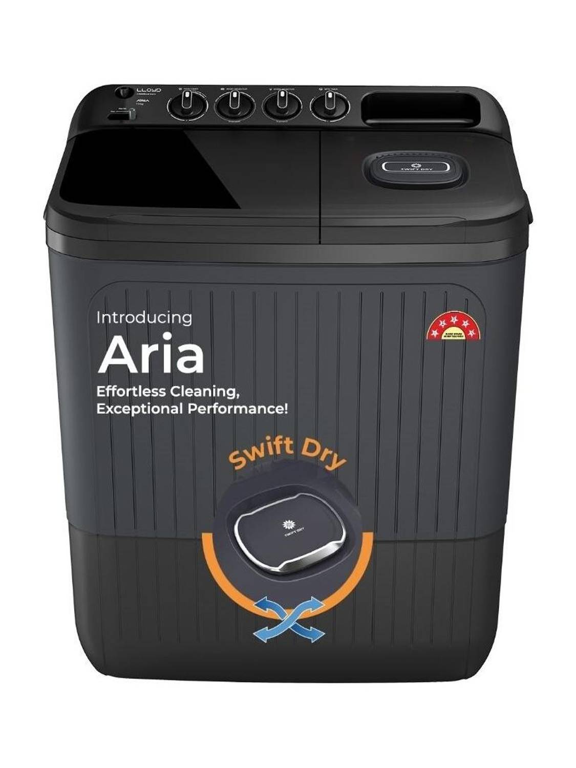 Lloyd 7 kg Semi Automatic Top Load Washing Machine Black, Grey