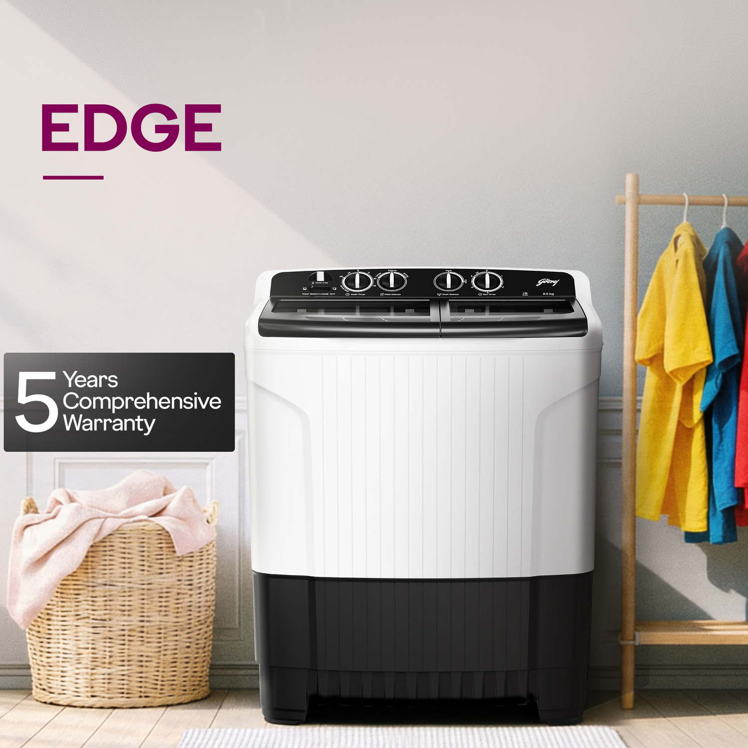 Image of Godrej 8.5 kg Semi Automatic Top Load Washing Machine White