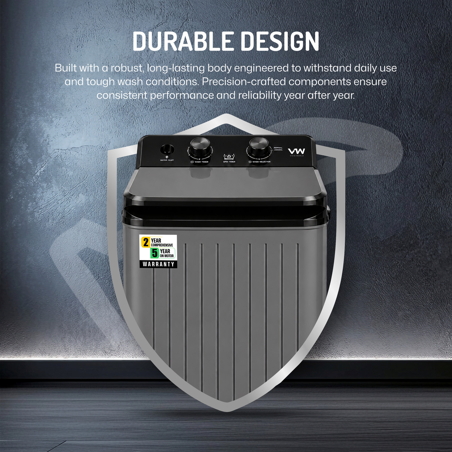 Image of VW 8.5 kg Semi-Automatic Top Load Washer only Grey
