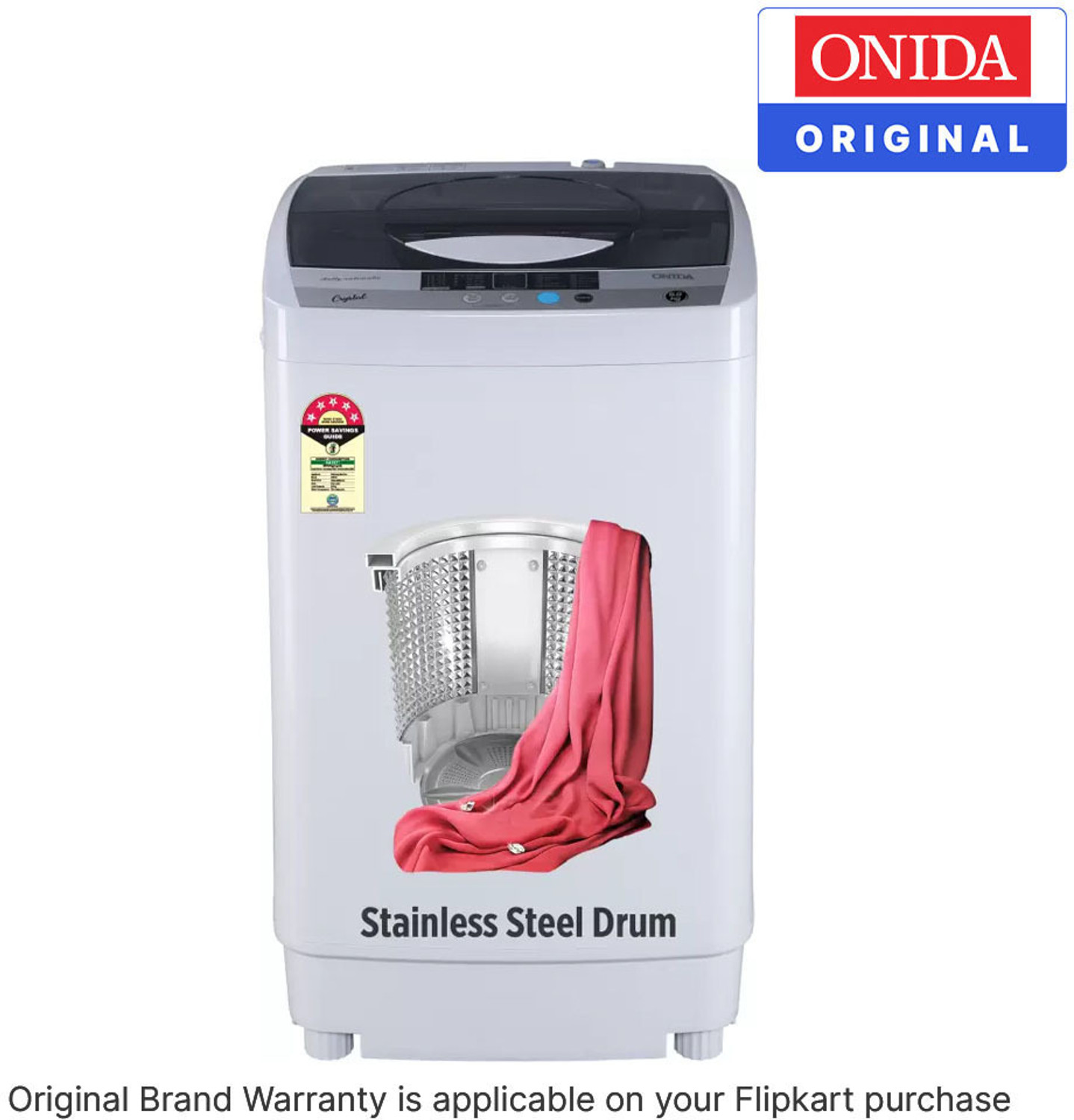 Image of ONIDA 6 kg 5 Star 10 Wash Programs Stainless Steel Drum Fully Automatic Top Load Washing Machine Grey