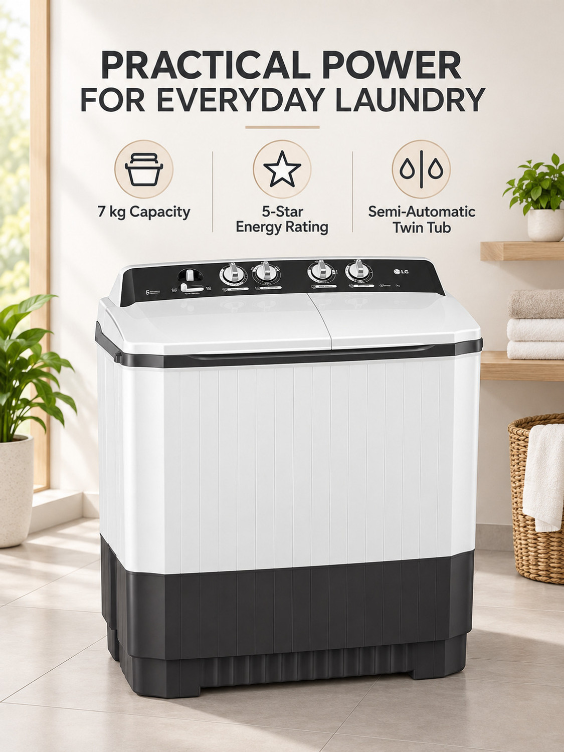 Image of LG 7 kg Semi Automatic Top Load Washing Machine Grey, White