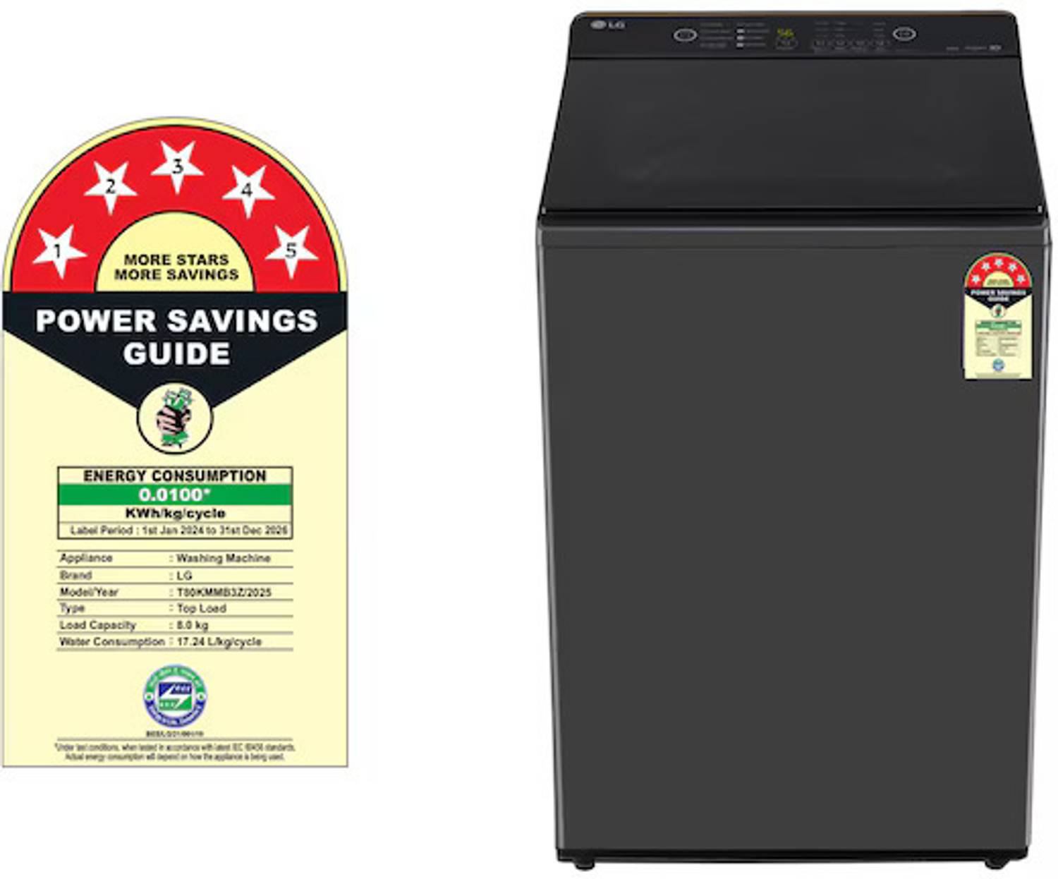 LG 8 kg Top Load Washing Machine Black - Image 2