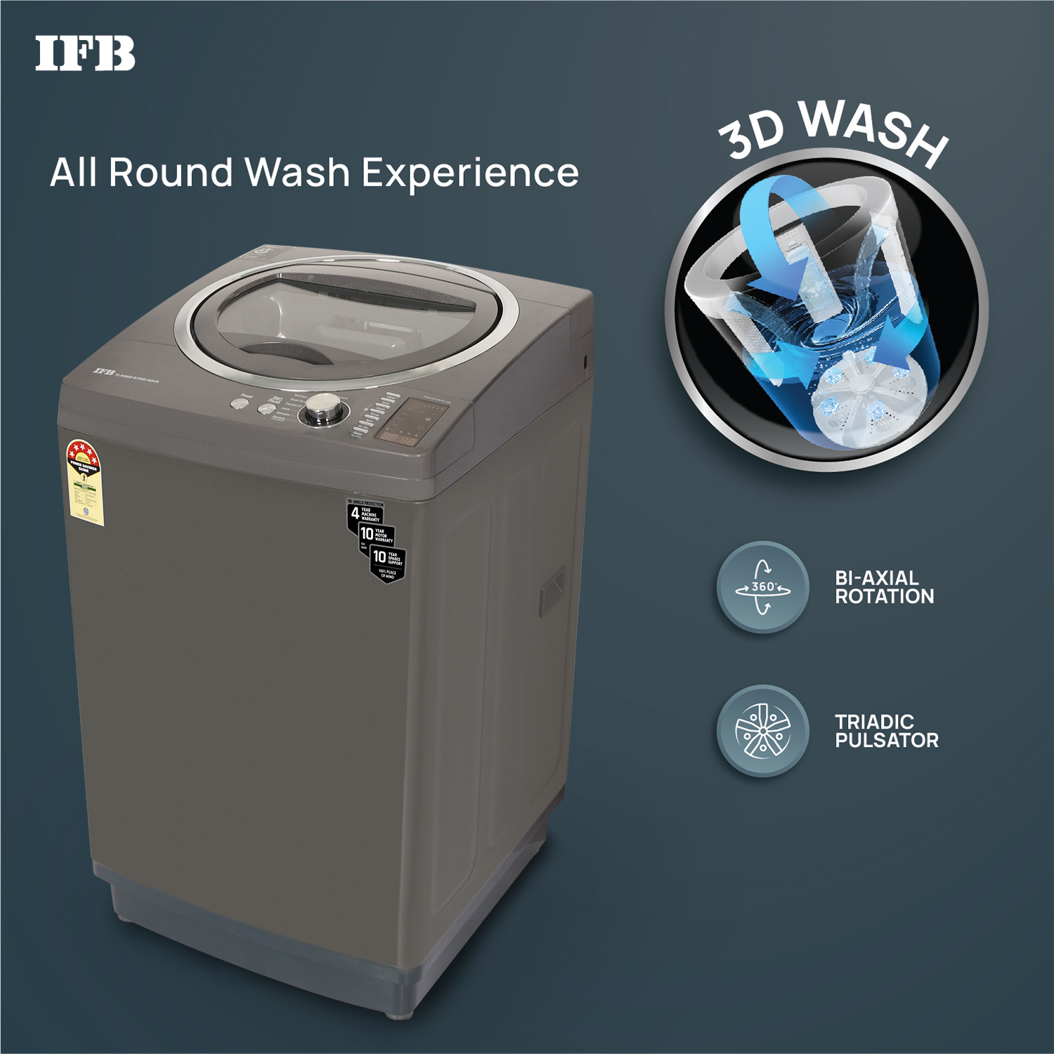 Image of IFB 8 kg 5 Star 3D Wash System, Triadic Pulsator, Smart Sense Fully Automatic Top Load Washing Machine Grey