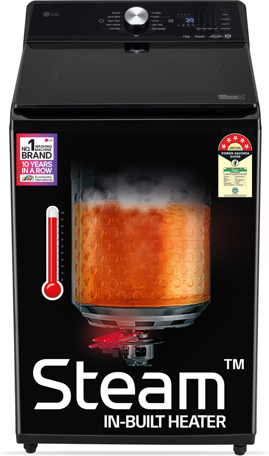 Image of LG 11 kg Fully Automatic Top Load Washing Machine with In-built Heater Black