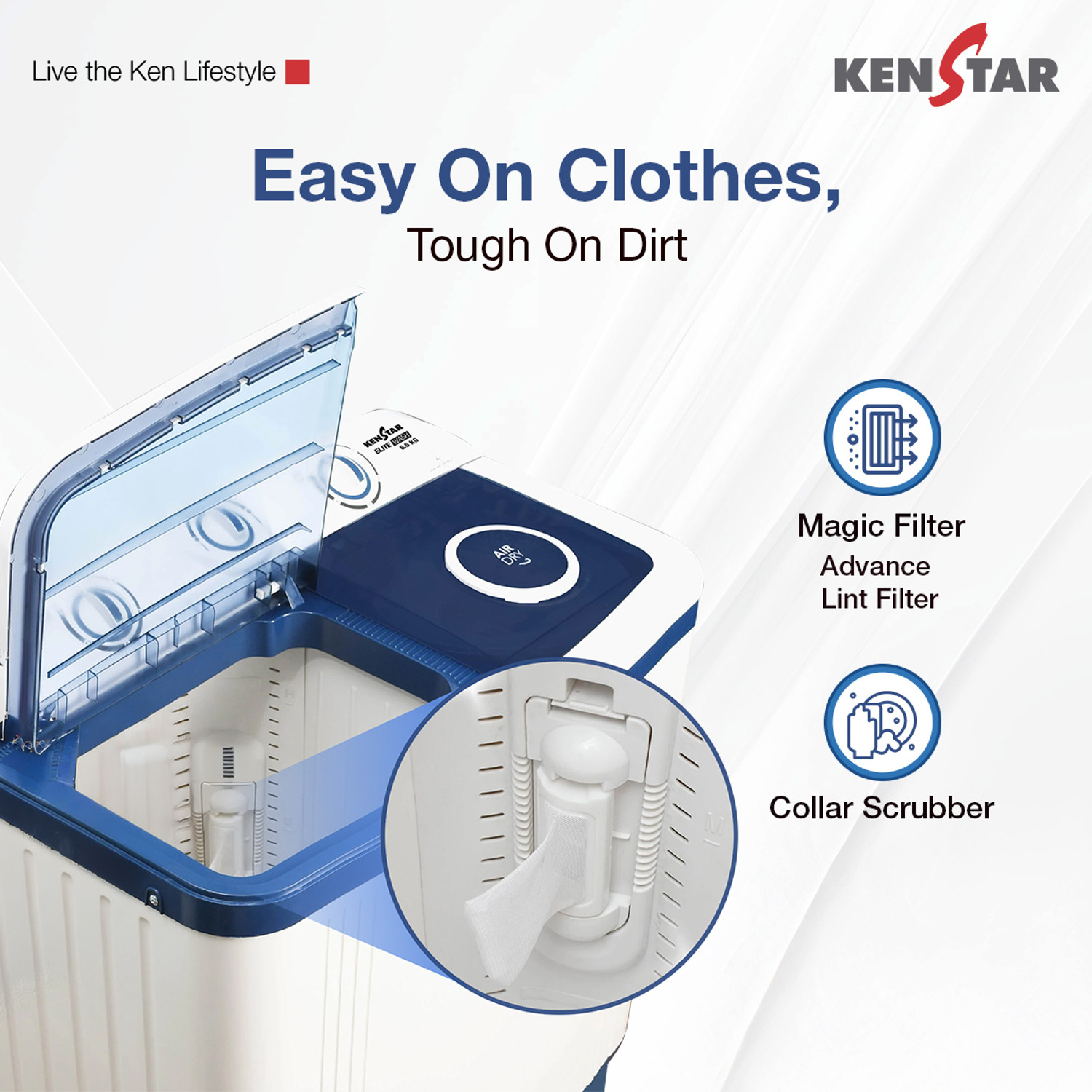 Image of Kenstar 6.5 kg Semi Automatic Top Load Washing Machine Blue, White