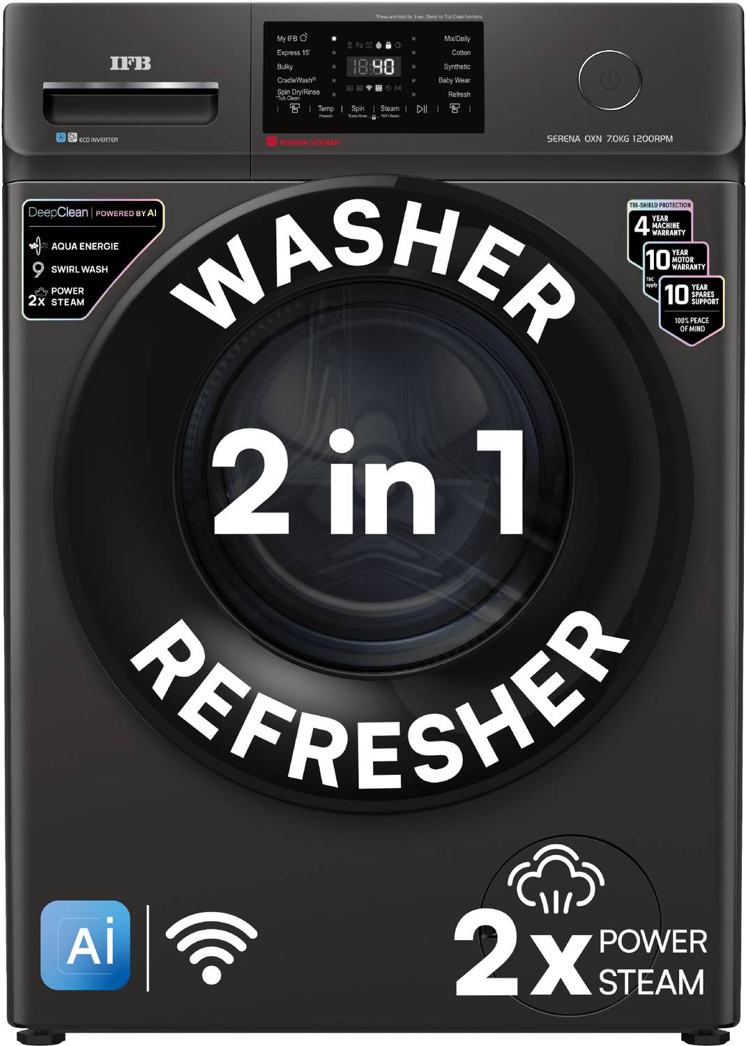 IFB 7 kg 5 Star with Steam Refresh Program, 9 Swirl wash, Eco Inv
