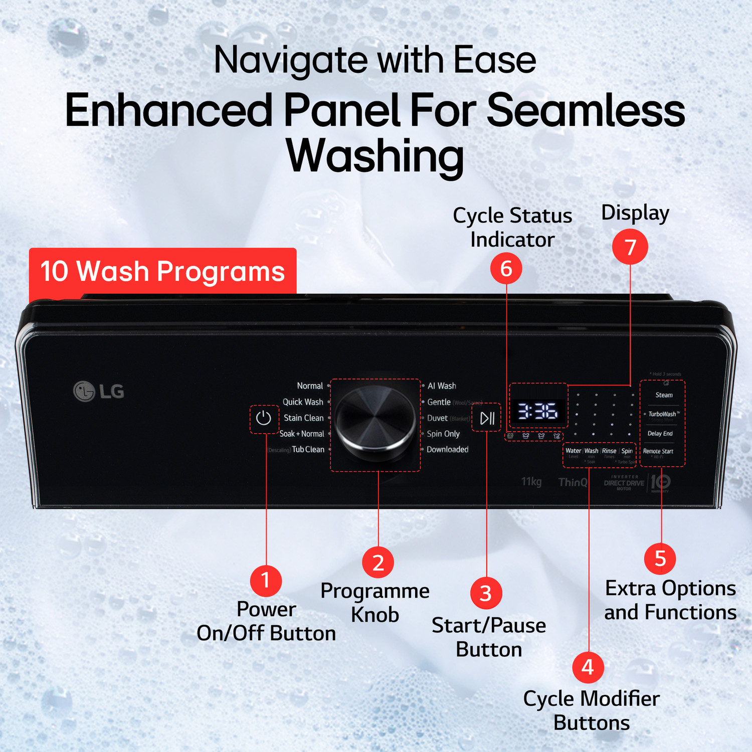 Image of LG 11 kg Fully Automatic Top Load Washing Machine with In-built Heater Black