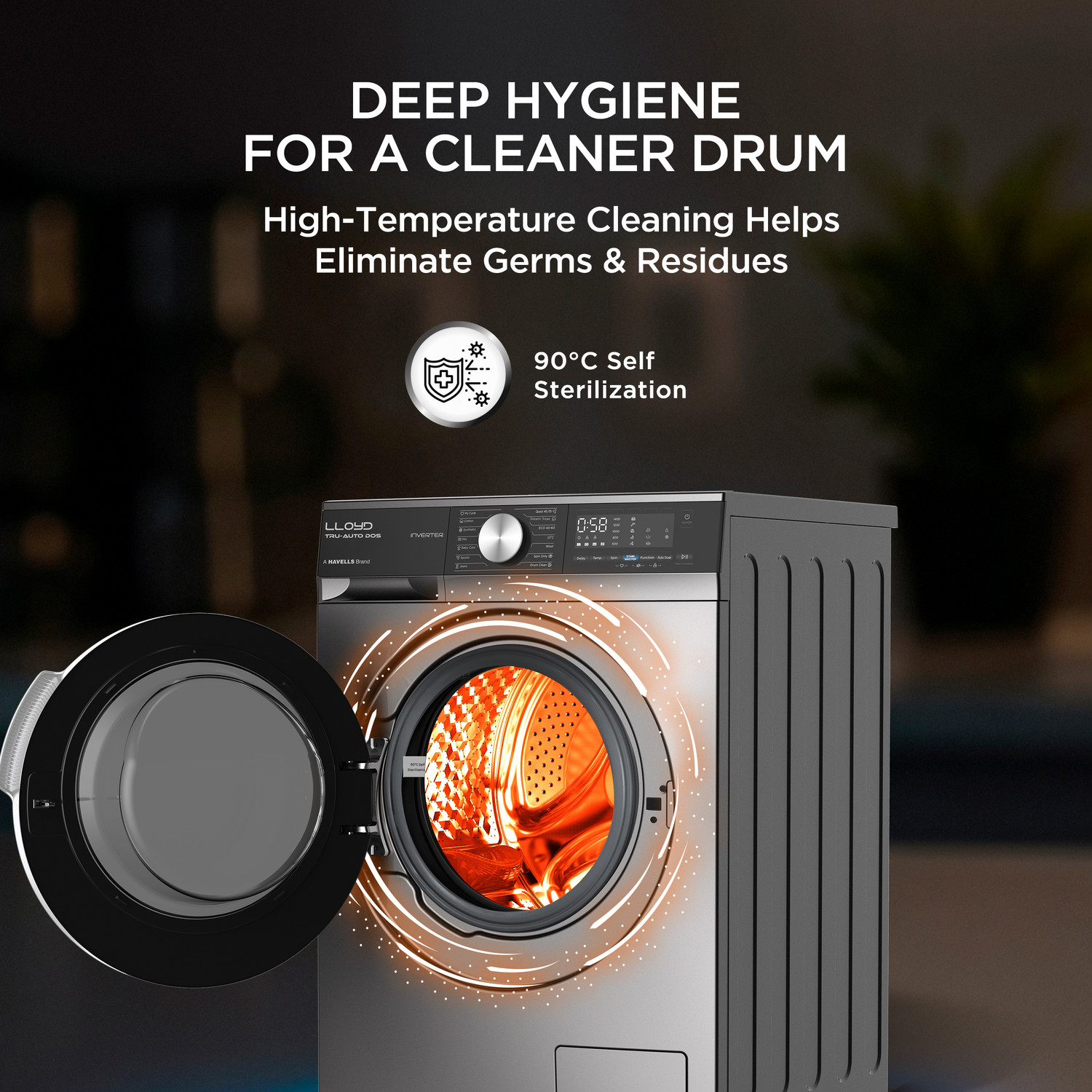 Image of Lloyd 10 kg Fully Automatic Front Load Washing Machine with In-built Heater Black