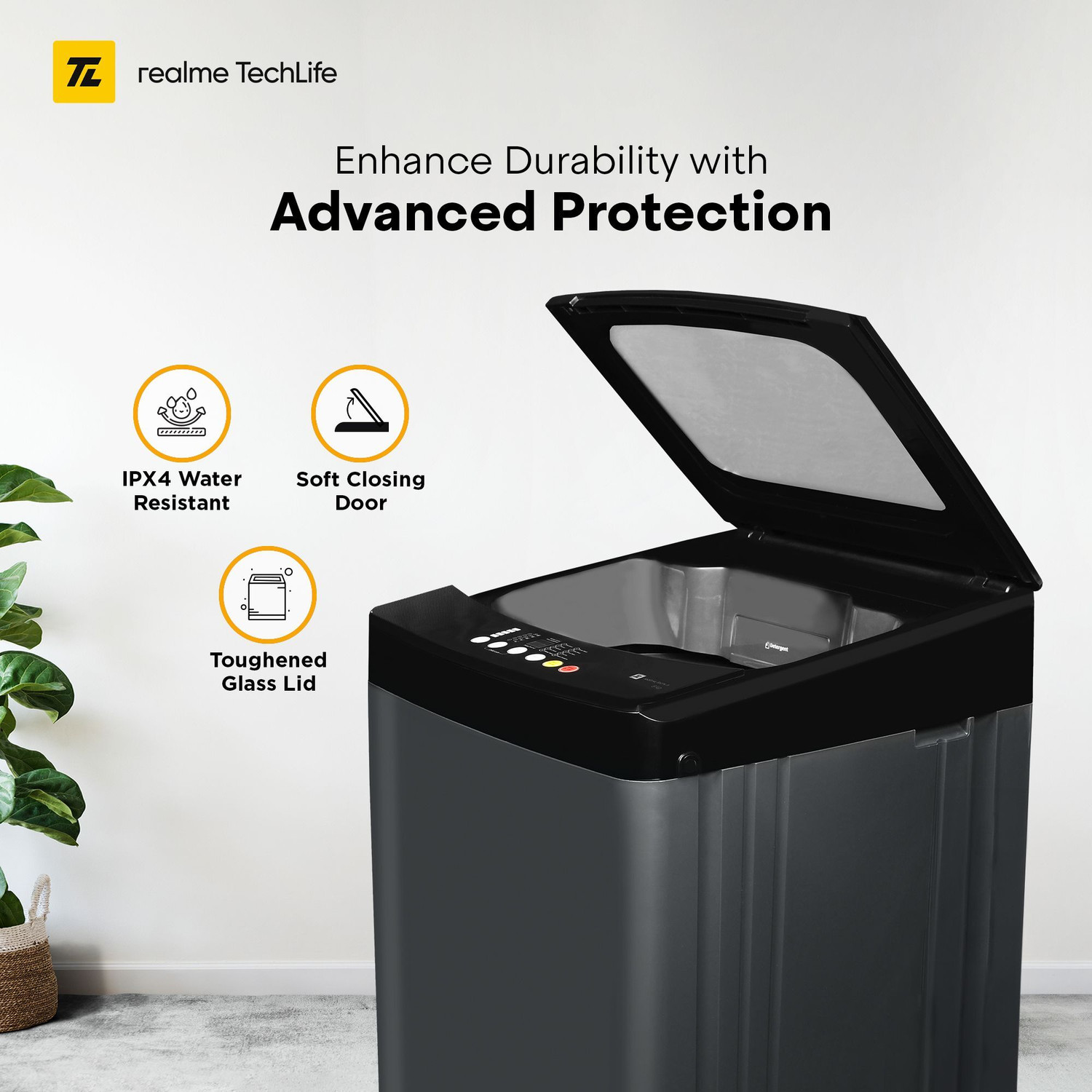 Image of realme TechLife 8 kg 5 Star Rating Fabric Safe Wash Fully Automatic Top Load Washing Machine Grey