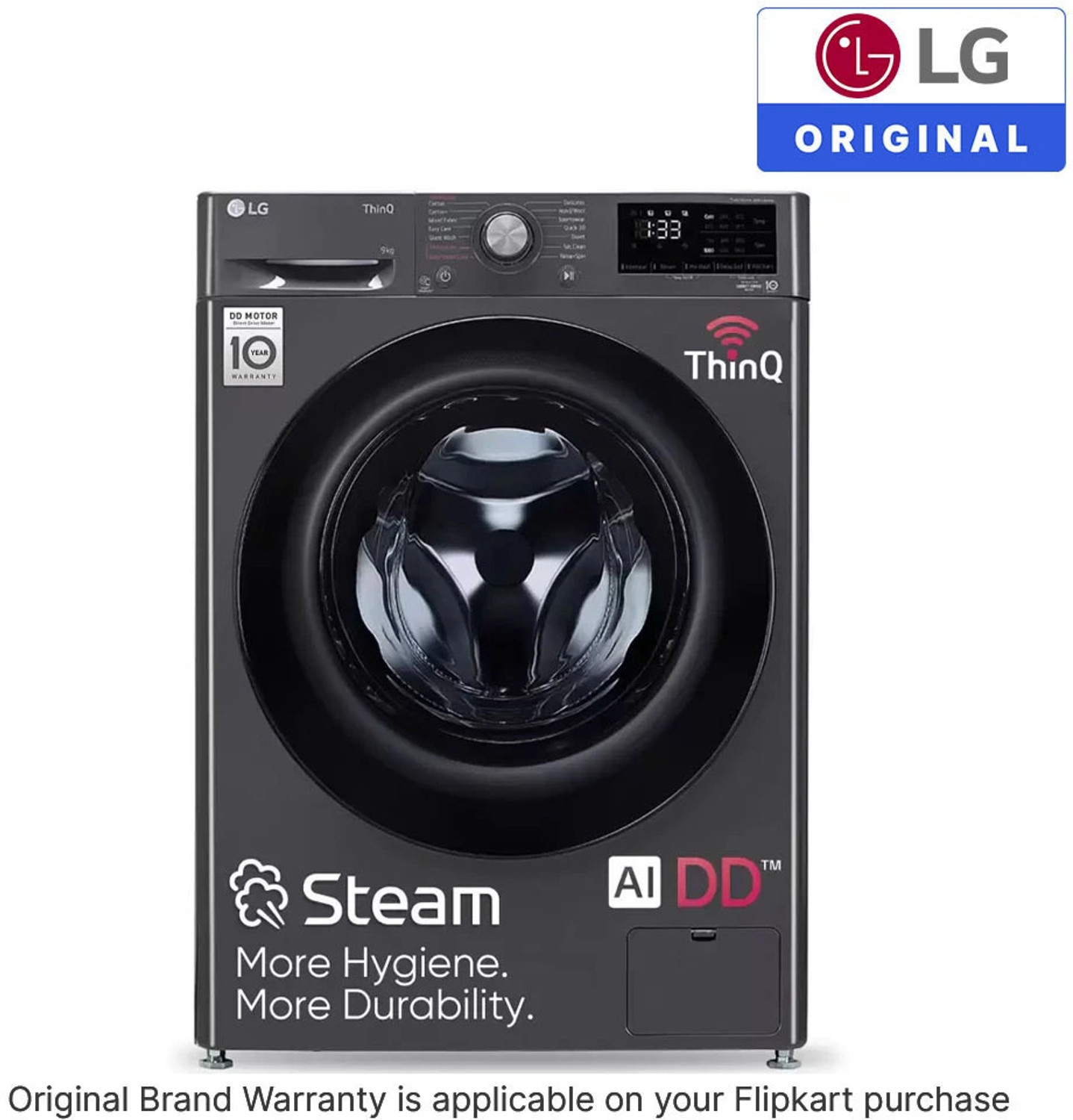 Image of LG 9 kg 5 Star with AI Direct Drive, 6 Motion, Inverter Direct Drive, Steam and Wi-Fi Enabled Fully Automatic Front Load Washing Machine with In-built Heater Black