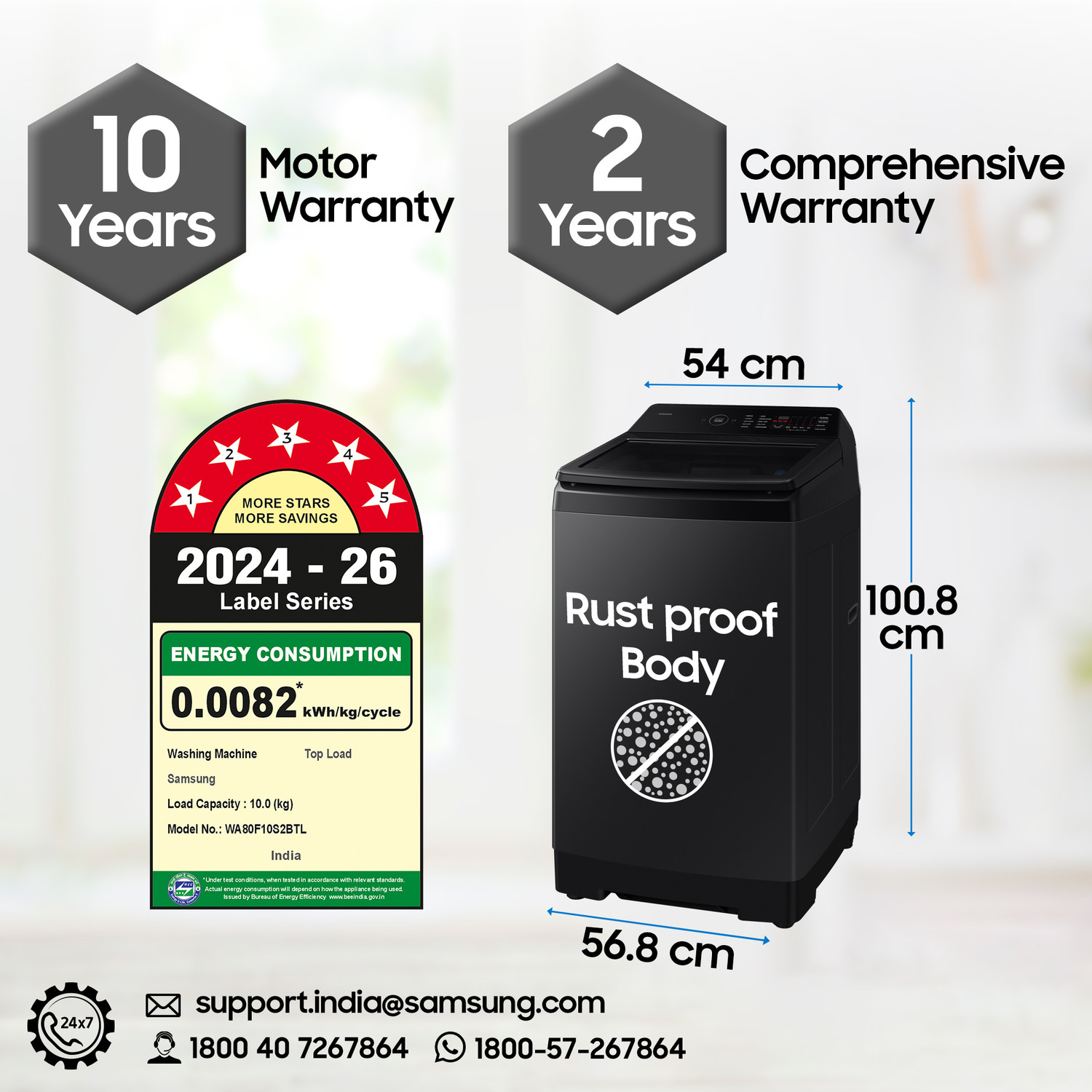 Image of Samsung 10 kg Fully Automatic Top Load Washing Machine Black