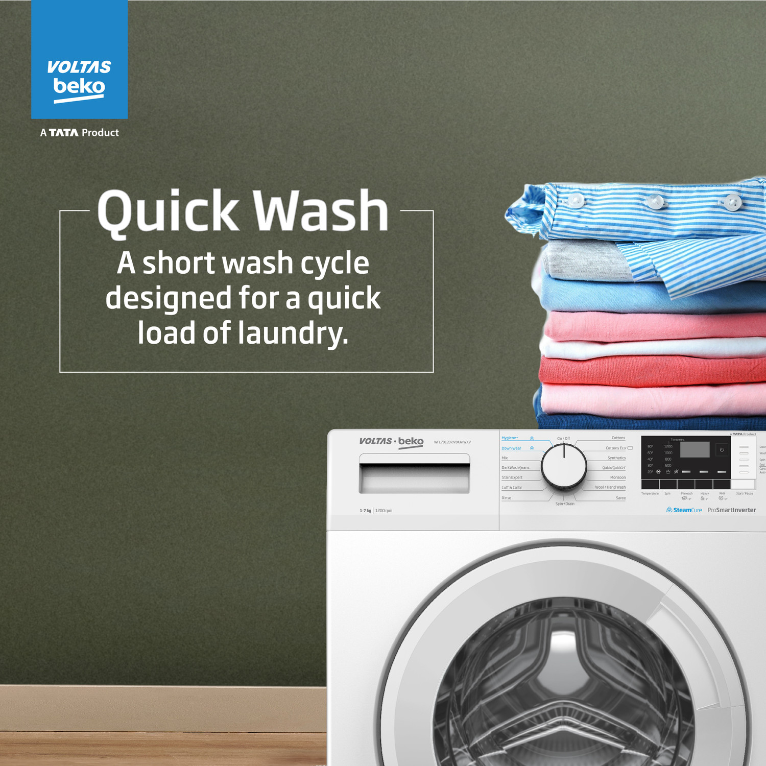 Image of Voltas Beko by A Tata Product 7 kg 5 Star Fully Automatic Front Load Washing Machine with In-built Heater White