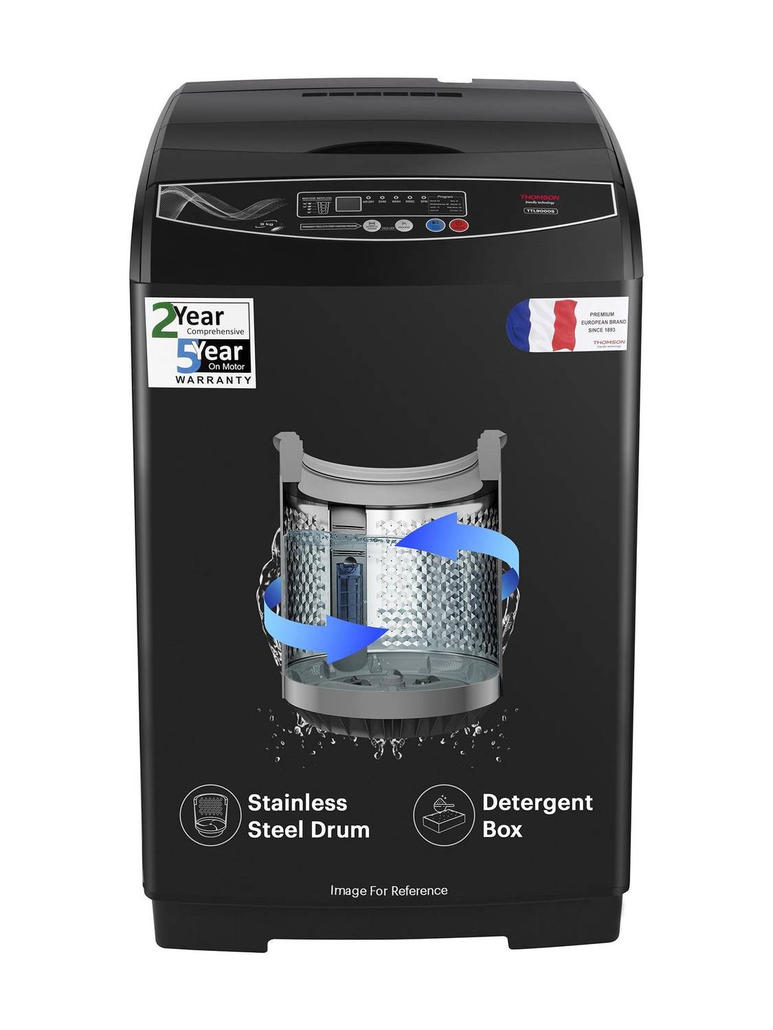 Thomson 9 kg PureWash with Stainless Steel Drum, Magic Filter and Multiple Wash Programs Fully Automatic Top Load Washing Machine Grey