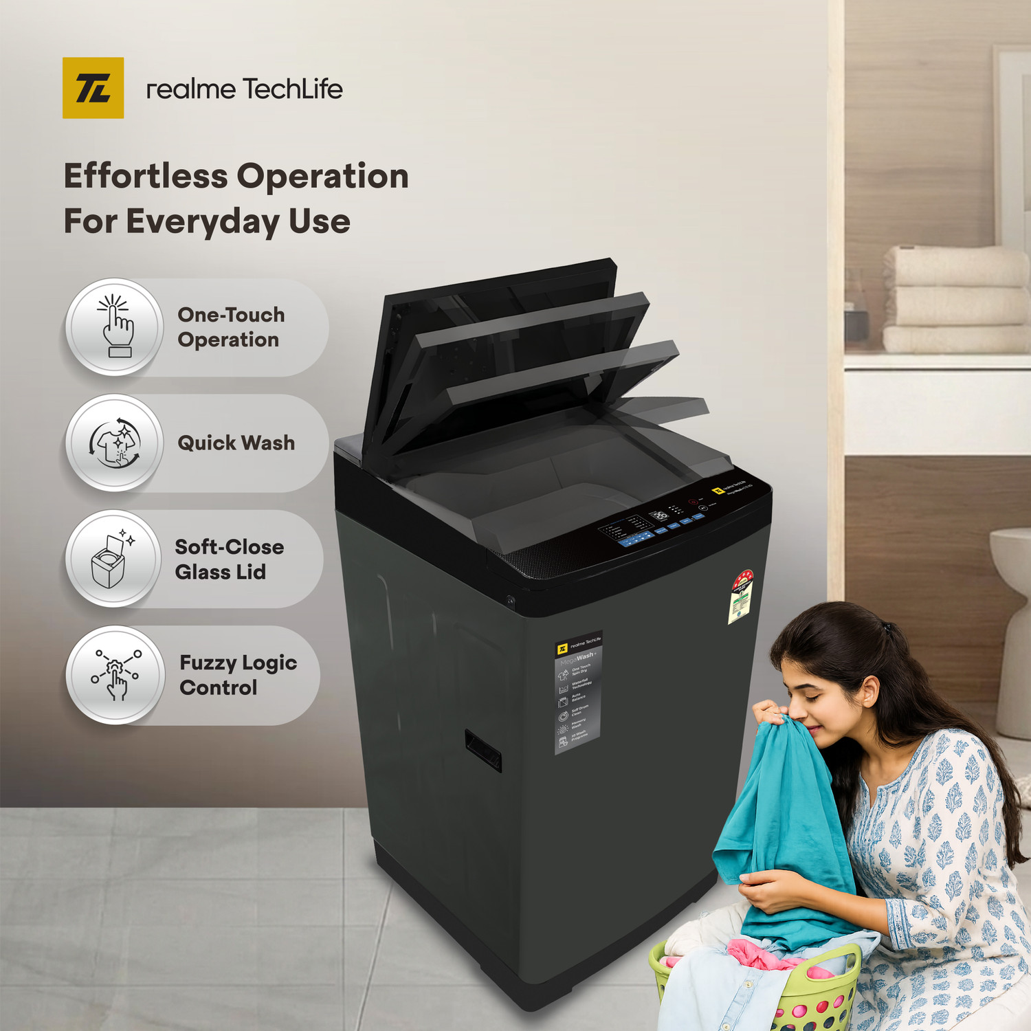 Image of realme TechLife 10 kg Fully Automatic Top Load Washing Machine with In-built Heater Grey