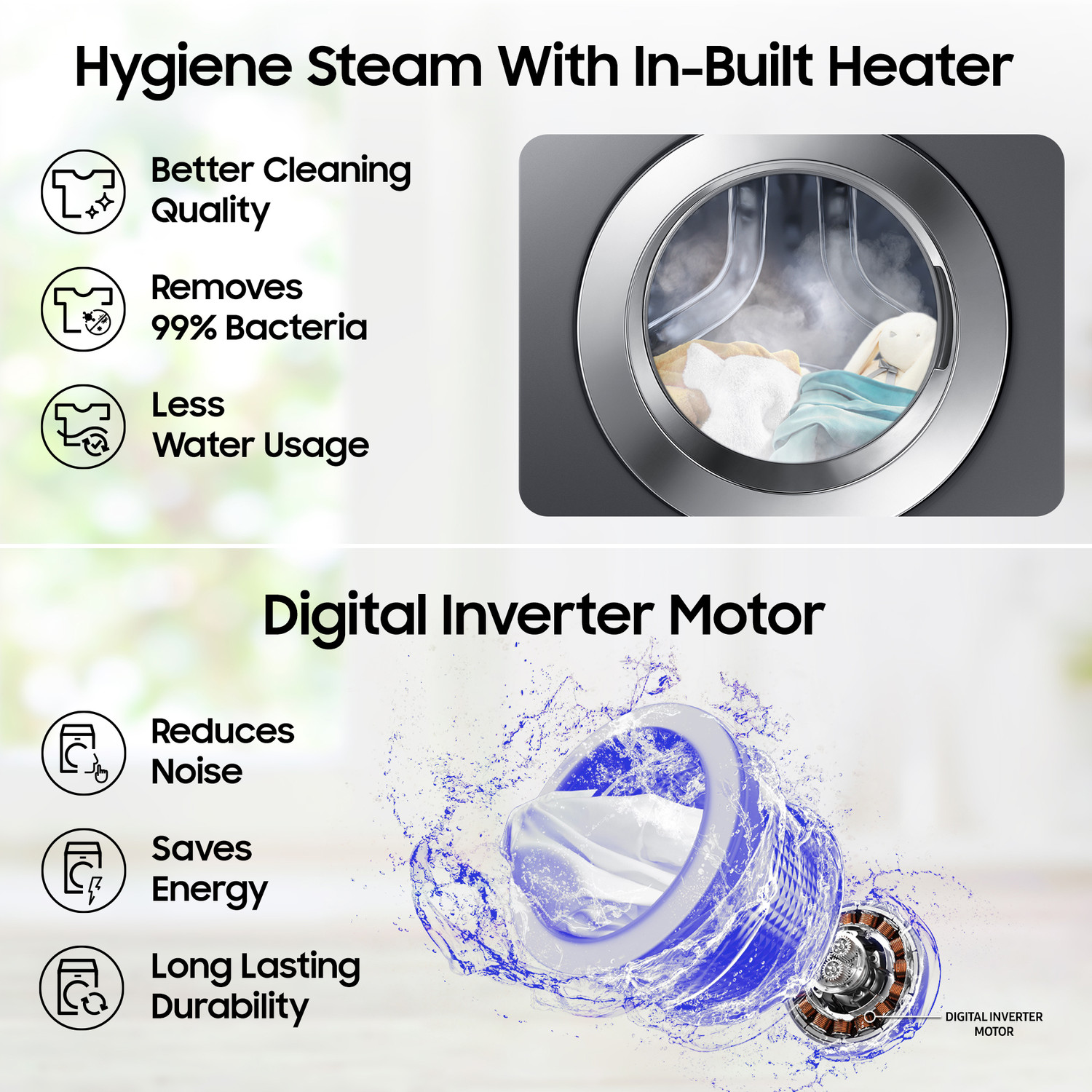 Image of Samsung 7 kg 5 star, EcoBubble Technology, Hygiene Steam Digital Inverter Fully Automatic Front Load Washing Machine with In-built Heater Grey