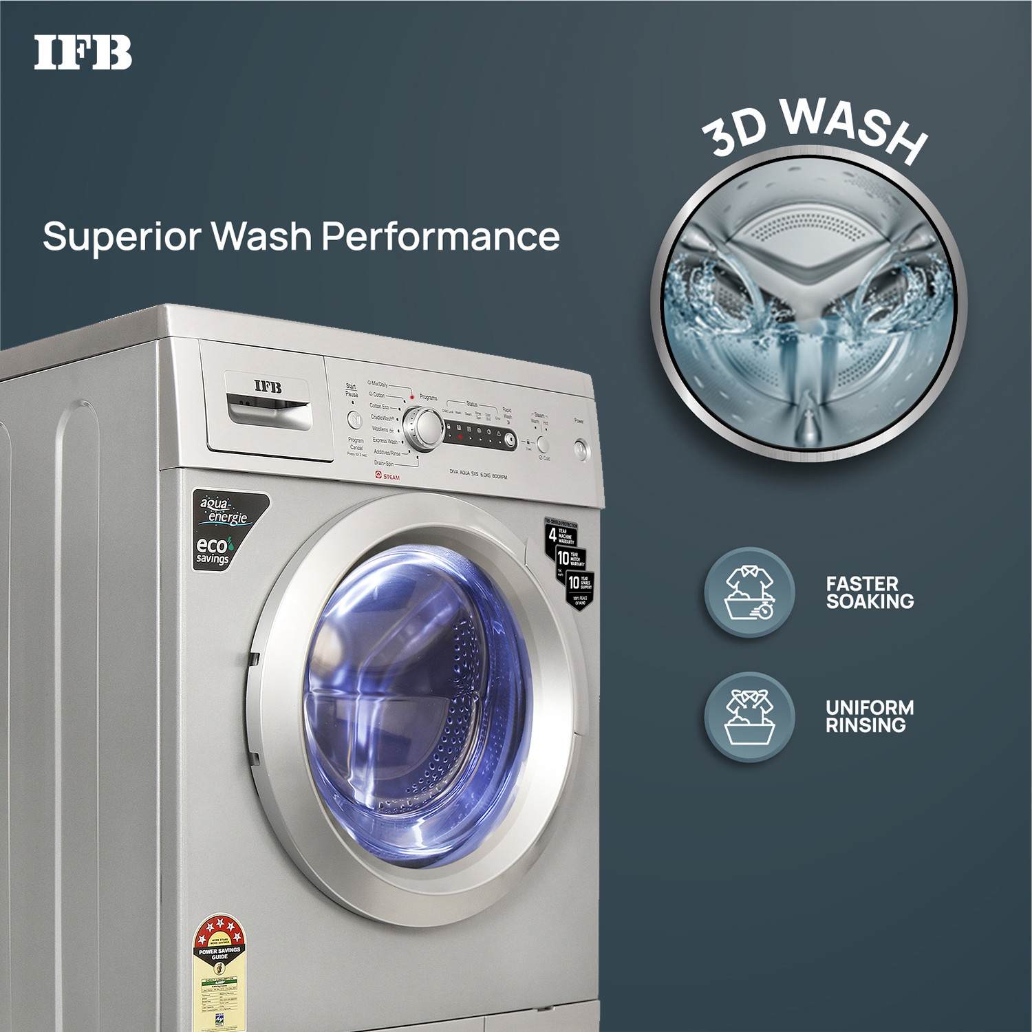 Image of IFB 6 kg Steam Wash, Hard Water Wash, Active Color Protection Fully Automatic Front Load Washing Machine Silver