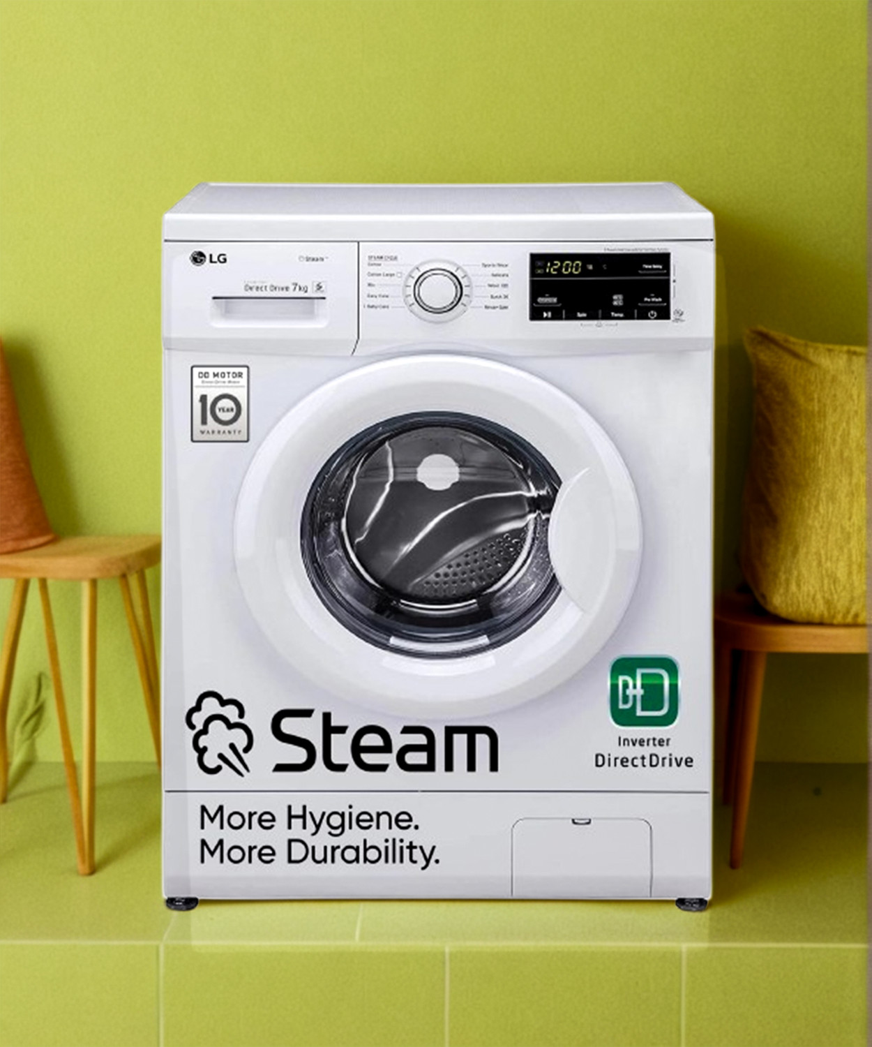 Image of LG 7 kg 5 Star with Steam, Inverter Direct Drive Technology, 6 Motion Direct Drive, Touch Panel and 1200 RPM Fully Automatic Front Load Washing Machine with In-built Heater White