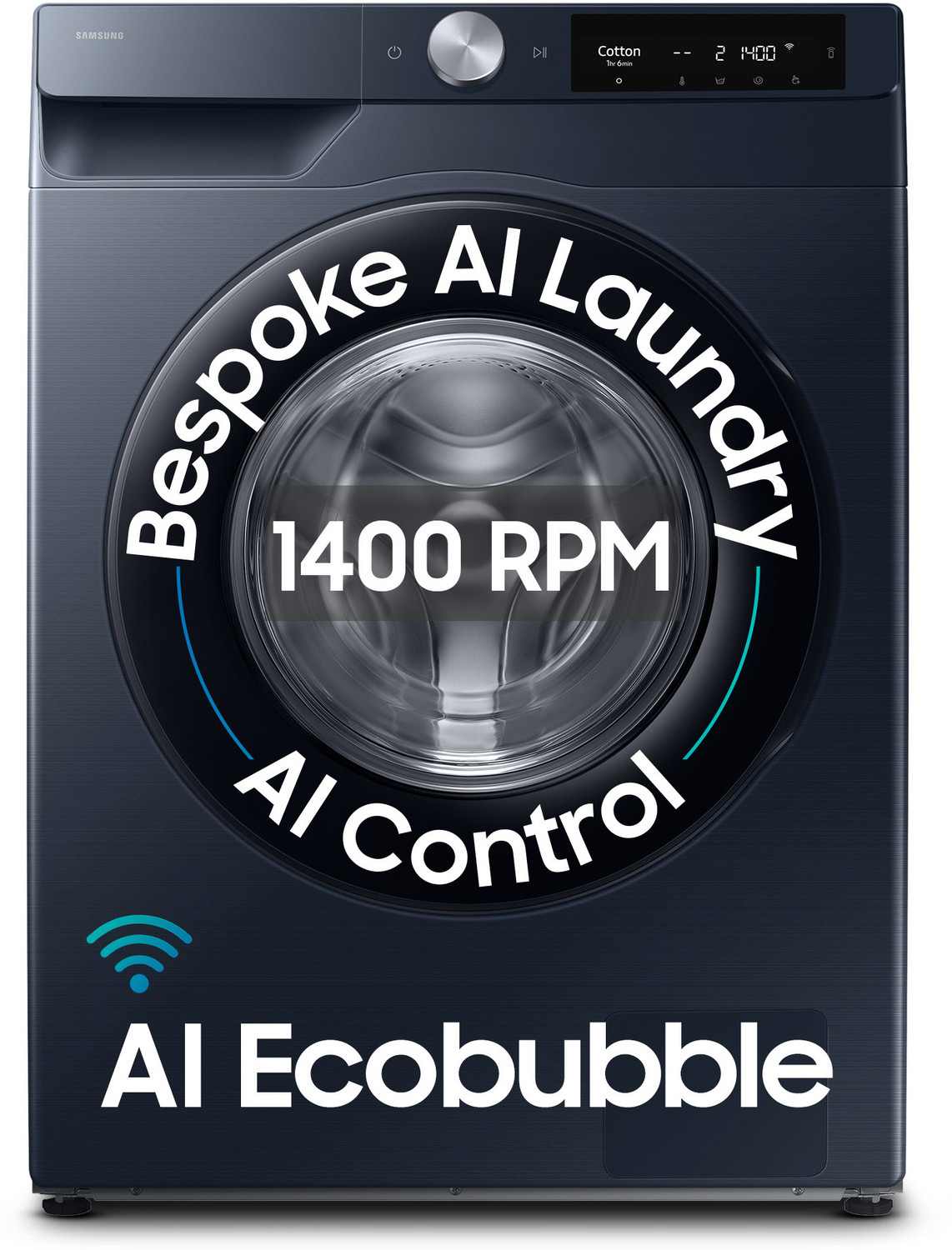 Image of Samsung 12 kg 5 Star, AI Control, AI Ecobubble, Super Speed, Wi-Fi, Hygiene Steam, Digital Inverter Motor Fully Automatic Front Load Washing Machine with In-built Heater Black, Blue