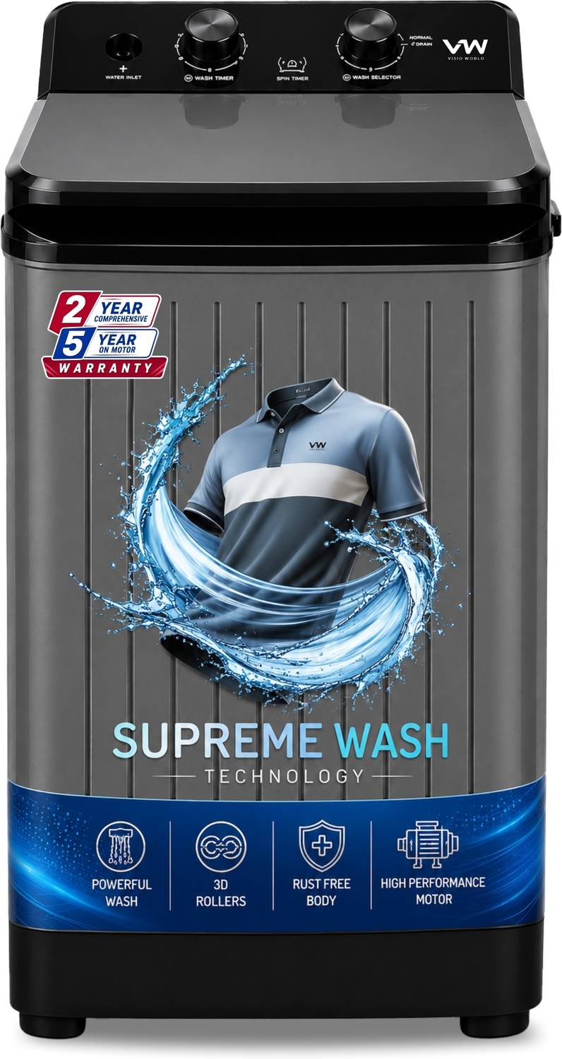 VW 8.5 kg Semi-Automatic Top Load Washer Grey - Image 1