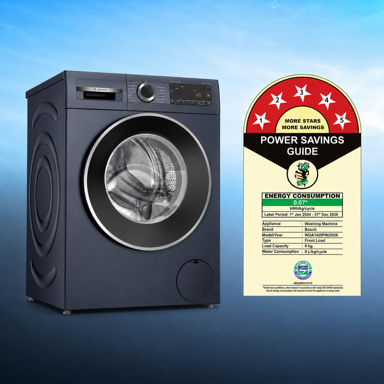 Image of BOSCH 9 kg Fully Automatic Front Load Washing Machine with In-built Heater Black