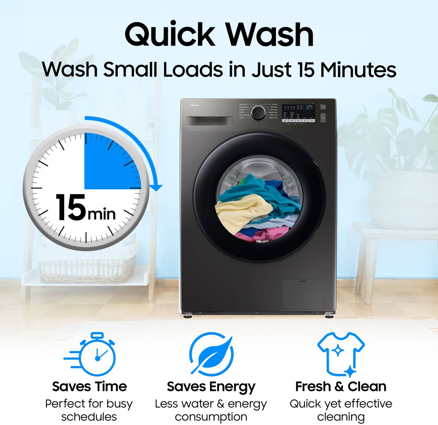 Samsung 7 kg Front Load Washing Machine, Grey - Image 5