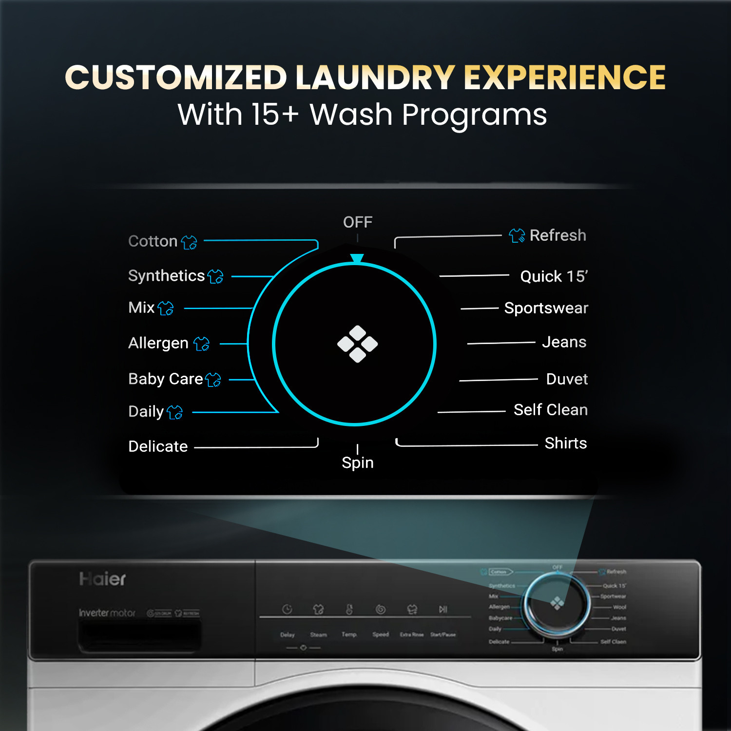 Image of Haier 8 kg 聽5 Star with Powered by AI-DBT, PuriSteam, 525 mm Super Drum, Inverter Motor, Inbuilt Heater, Washer Fully Automatic Front Load Washing Machine Black, White