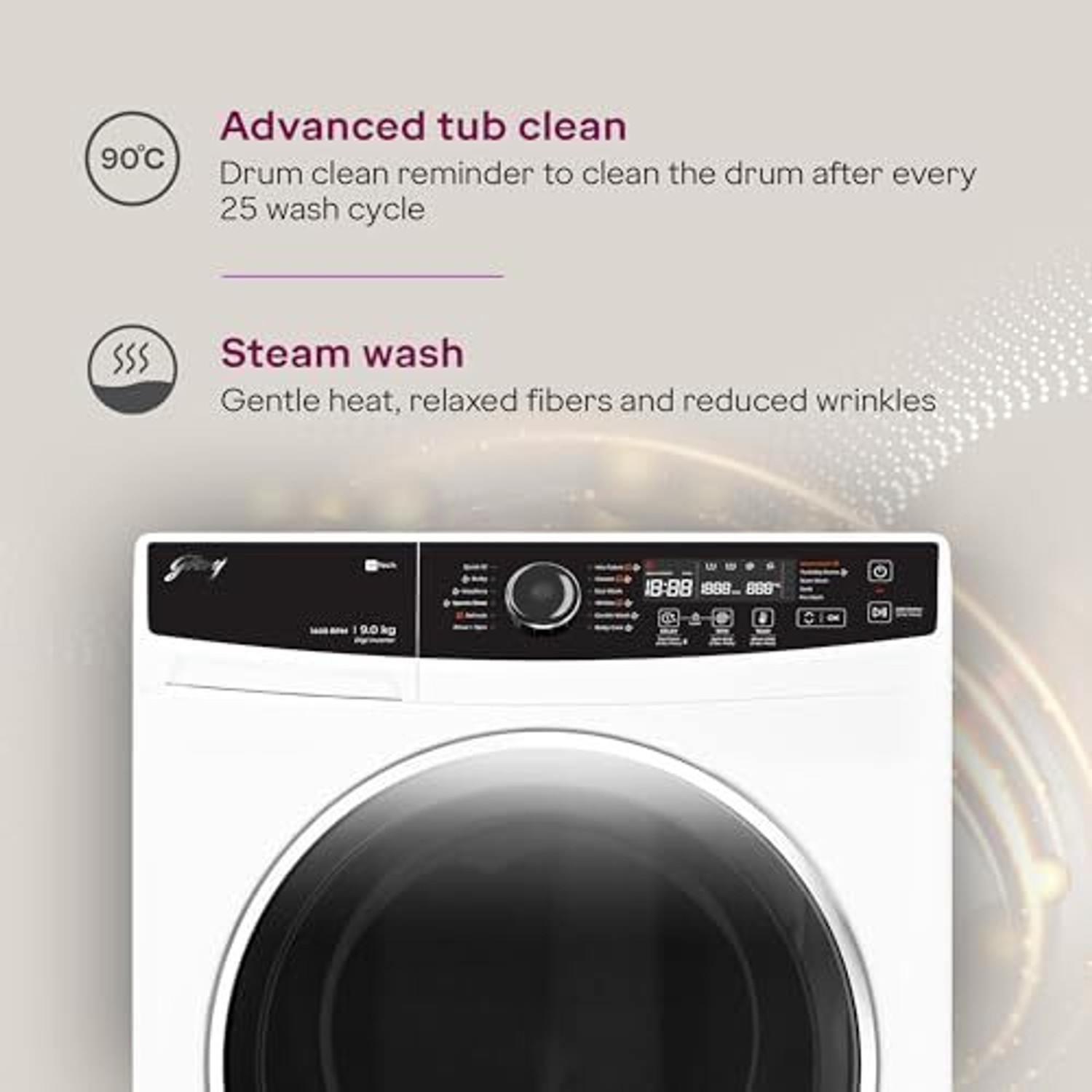Image of Godrej 9 kg with AI Tech Fully Automatic Front Load Washing Machine with In-built Heater White, Grey