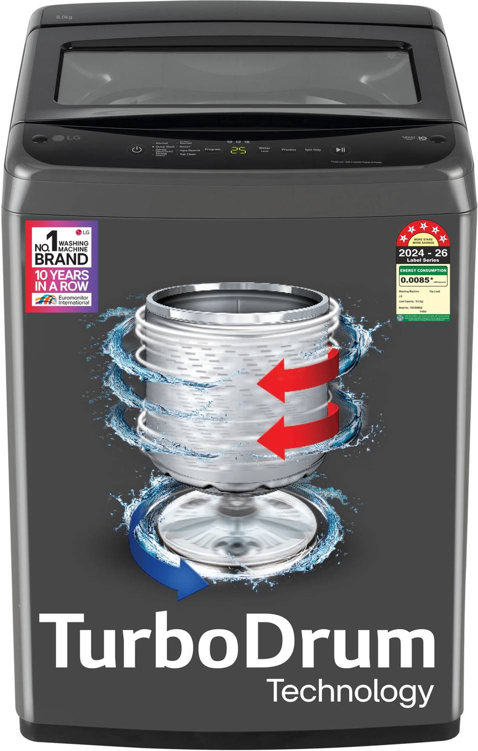 LG 8 kg Top Load Washing Machine Black - Image 2