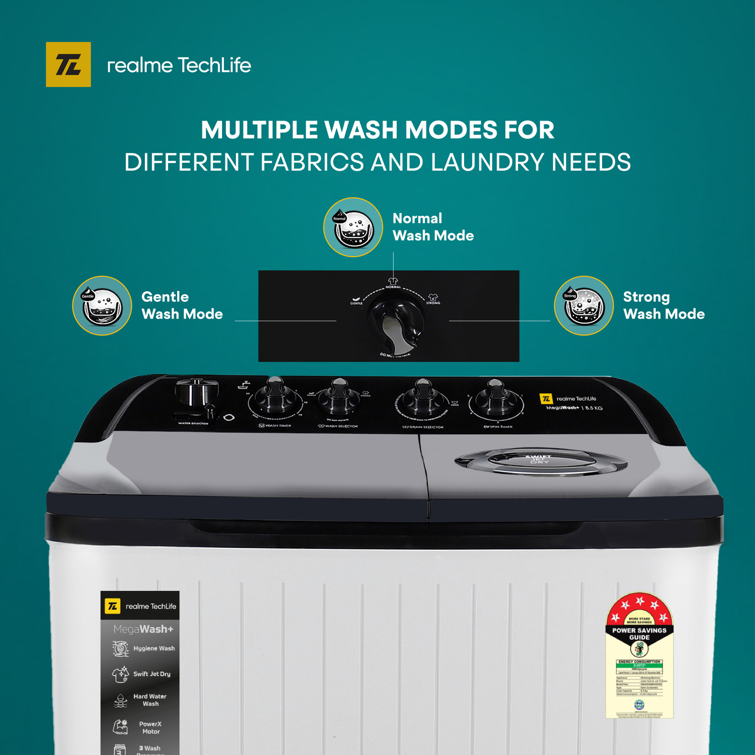 Image of realme TechLife 8.5 kg Semi Automatic Top Load Washing Machine Black, Grey