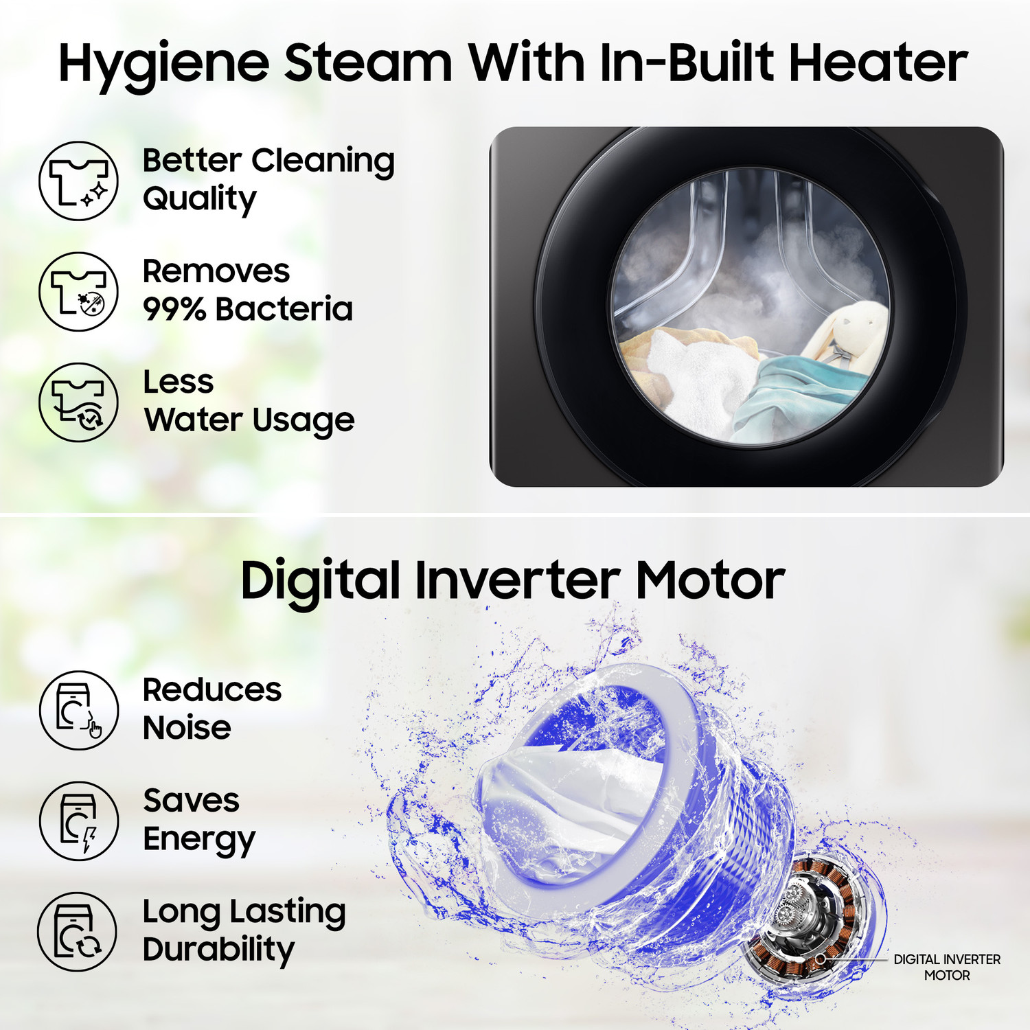 Image of Samsung 7 kg 5 Star, Hygiene Steam, Quick Wash, Digital Inverter Motor Fully Automatic Front Load Washing Machine with In-built Heater Grey