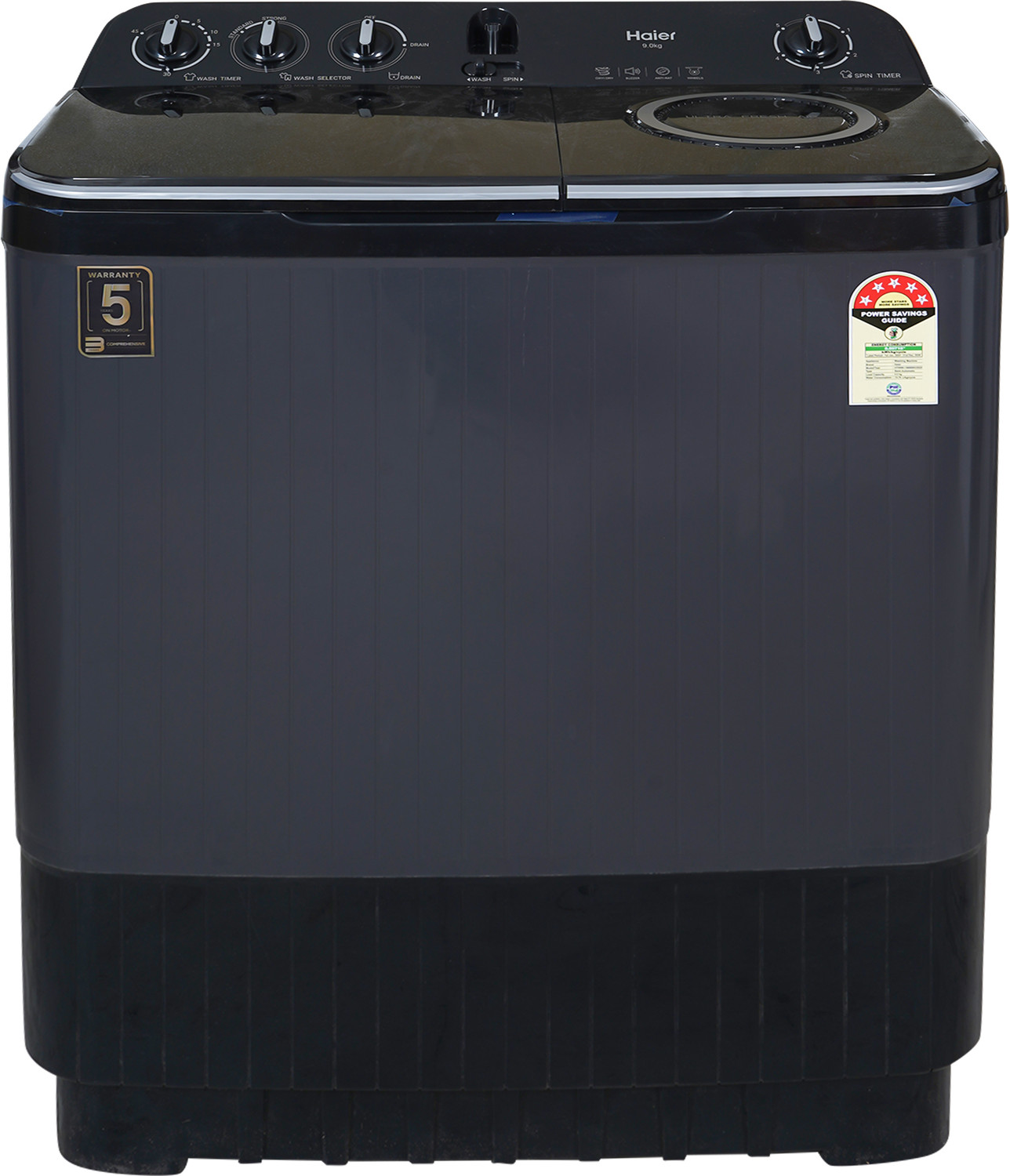 Image of Haier 9 kg Semi Automatic Top Load Washing Machine Black