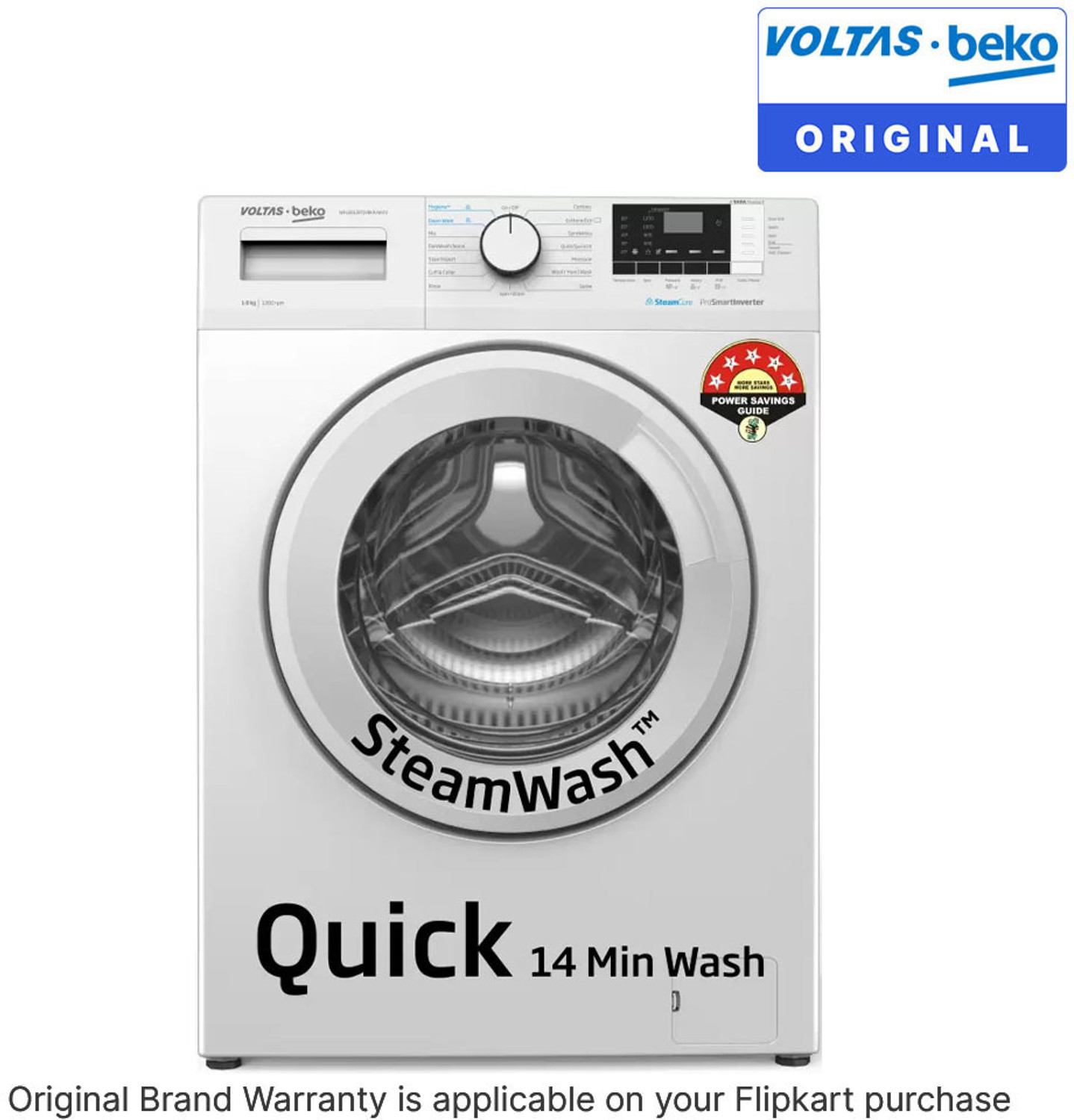 Image of Voltas Beko by A Tata Product 8 kg 5 star Fully Automatic Front Load Washing Machine with In-built Heater White