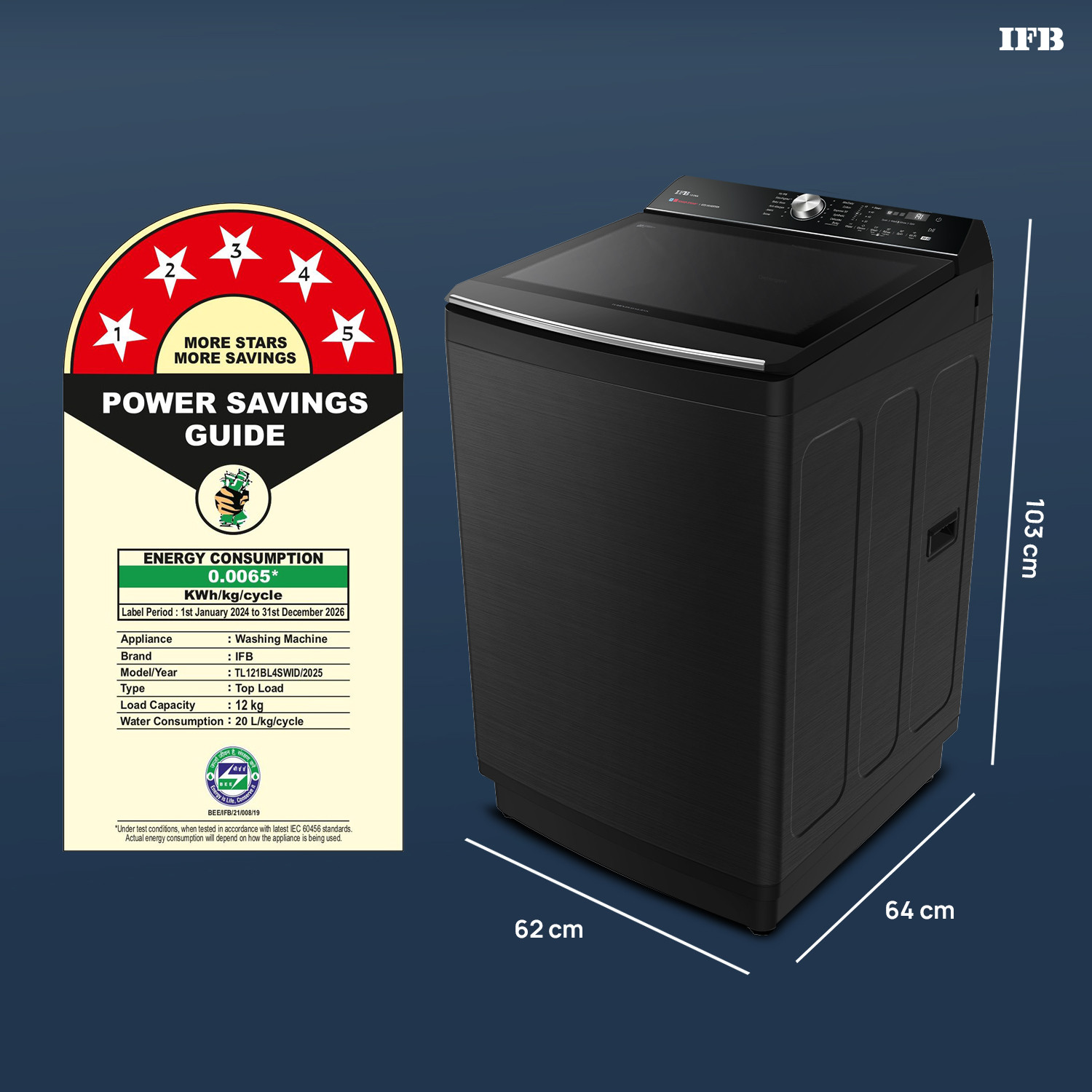 Image of IFB 12 kg 5 Star AI Powered DeepClean Technology with Power Steam, Inbuilt Heater, Wi-Fi, Eco Inverter, Activmix Fully Automatic Top Load Washing Machine with In-built Heater Black